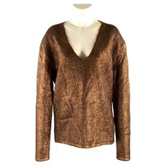 TOM FORD, Größe XS, braun-bronzefarbener Pullover aus Mohair-Mischung mit Metallic-Effekt und V-Ausschnitt, Damen