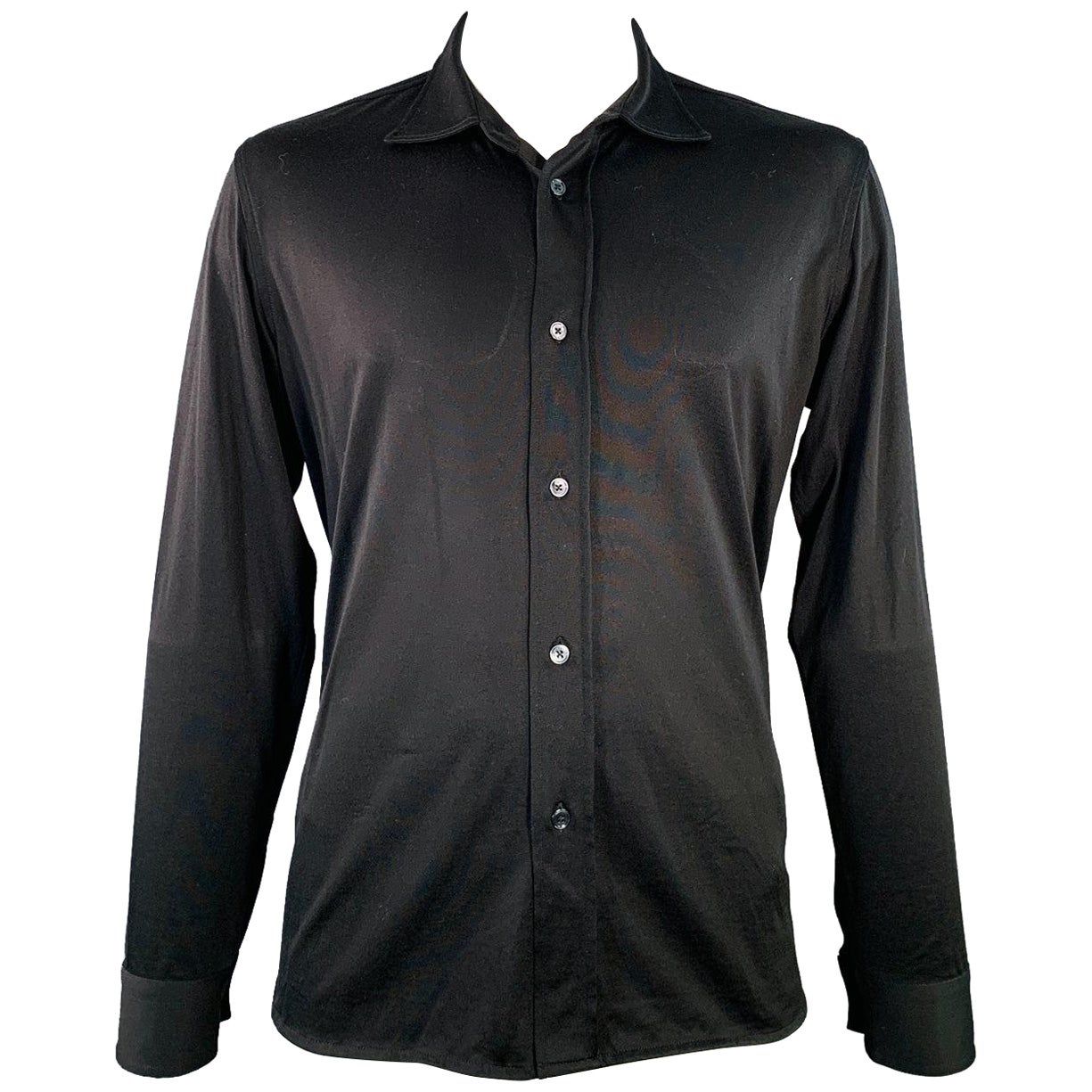 TOM FORD Size XXL Black Triacetate Blend Cutaway Long Sleeve Shirt For Sale