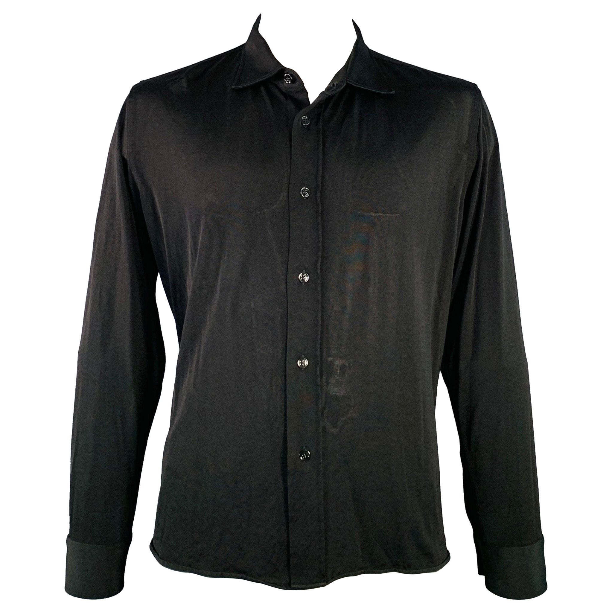 TOM FORD Size XXXL Black Viscose Blend Cutaway Long Sleeve Shirt