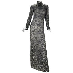 TOM FORD SMOKEY GREY LACE BROKEN MIRROR EMBROIDERY COLUMN DRESS New with tags