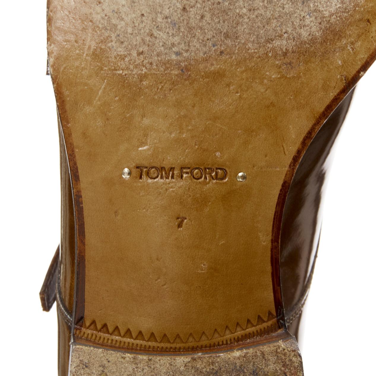 TOM FORD Spazzolato brown leather buckles monk strap loafers UK7 EU41 For Sale 5