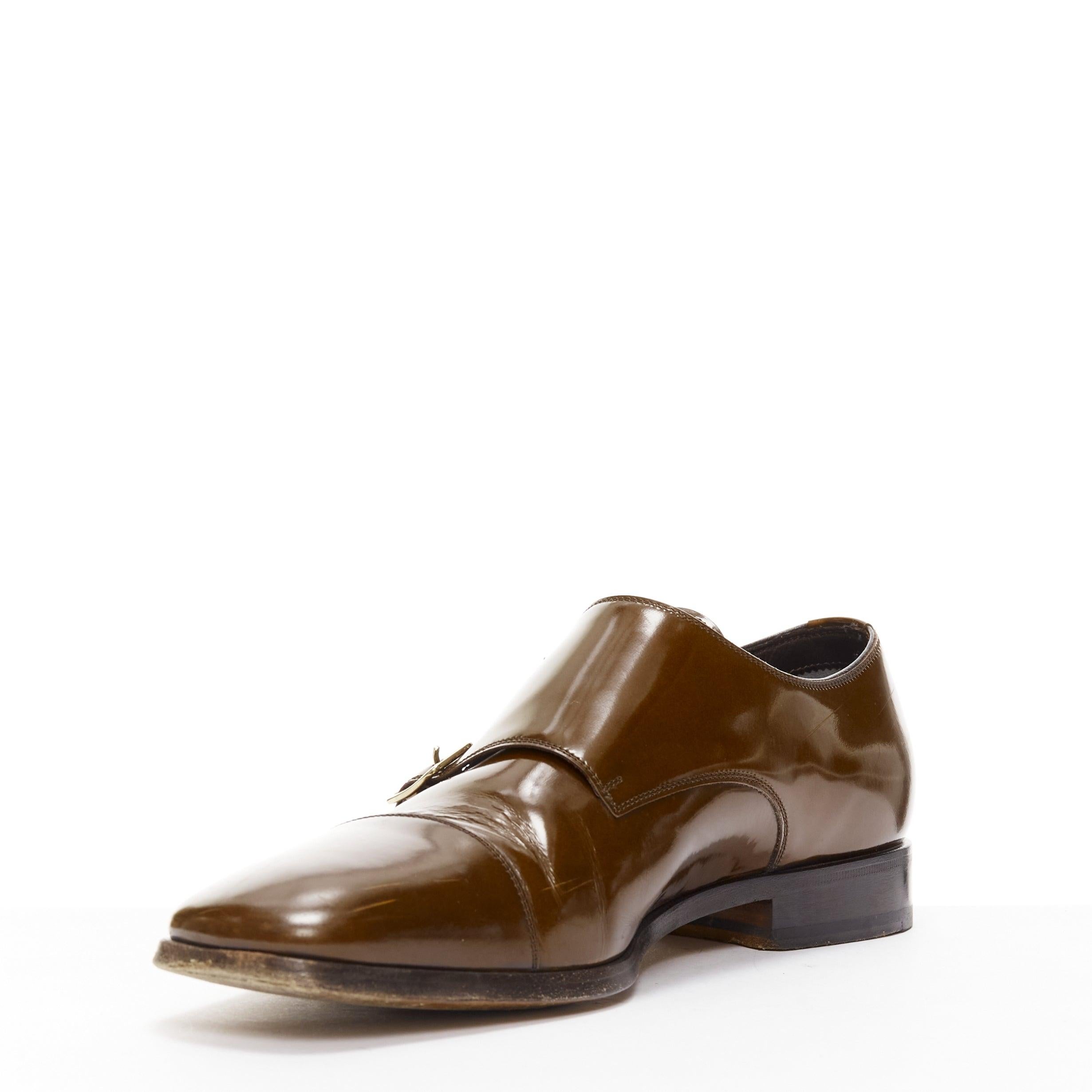 TOM FORD Spazzolato brown leather buckles monk strap loafers UK7 EU41 In Fair Condition For Sale In Hong Kong, NT