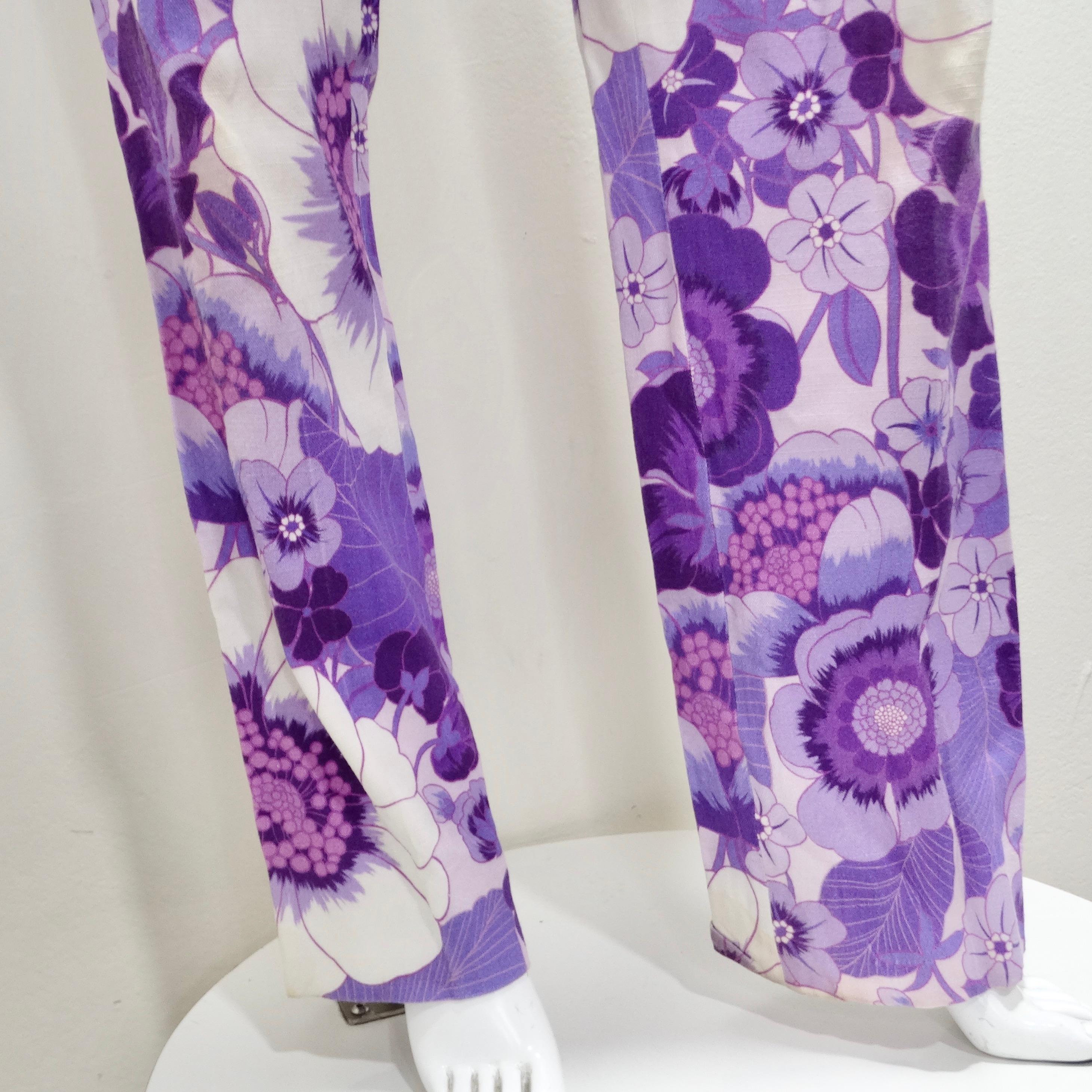 Tom Ford Spring 2021 Purple Floral Print Trousers In Good Condition For Sale In Scottsdale, AZ