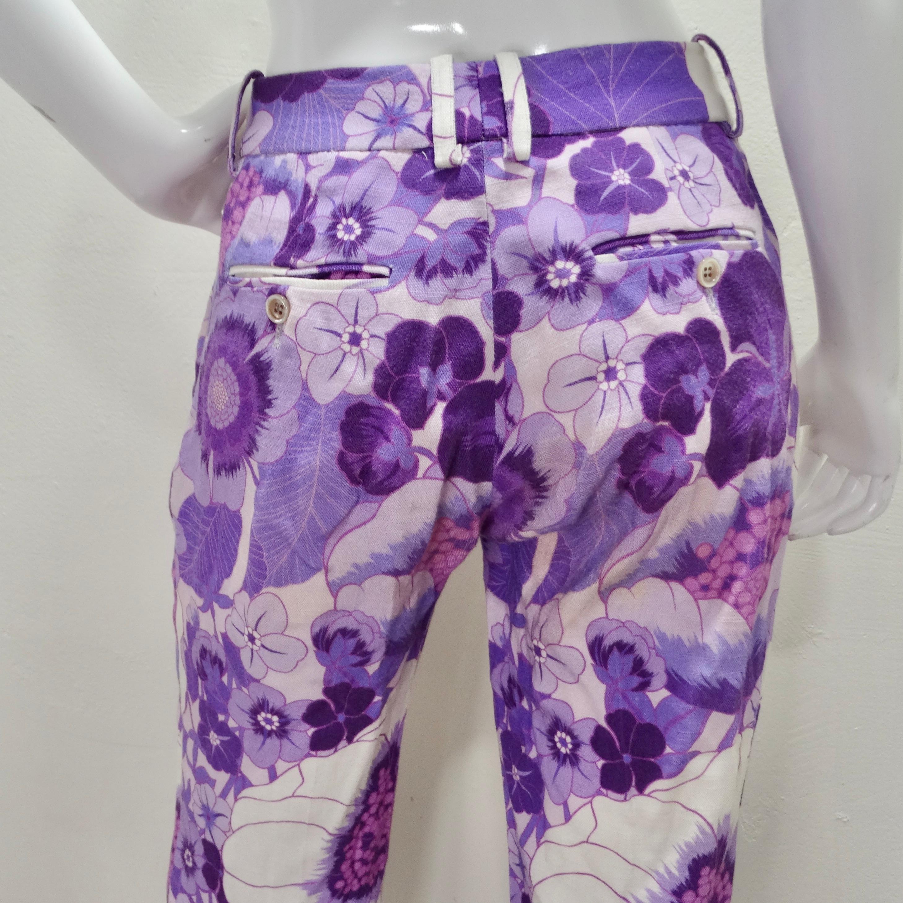 Tom Ford Spring 2021 Purple Floral Print Trousers For Sale 1