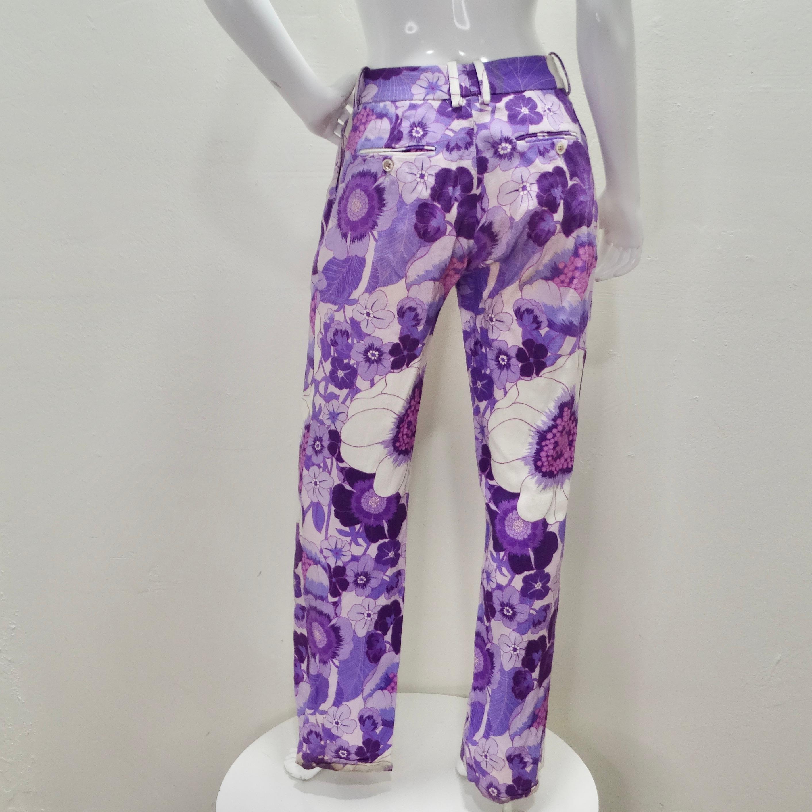Tom Ford Spring 2021 Purple Floral Print Trousers For Sale 2