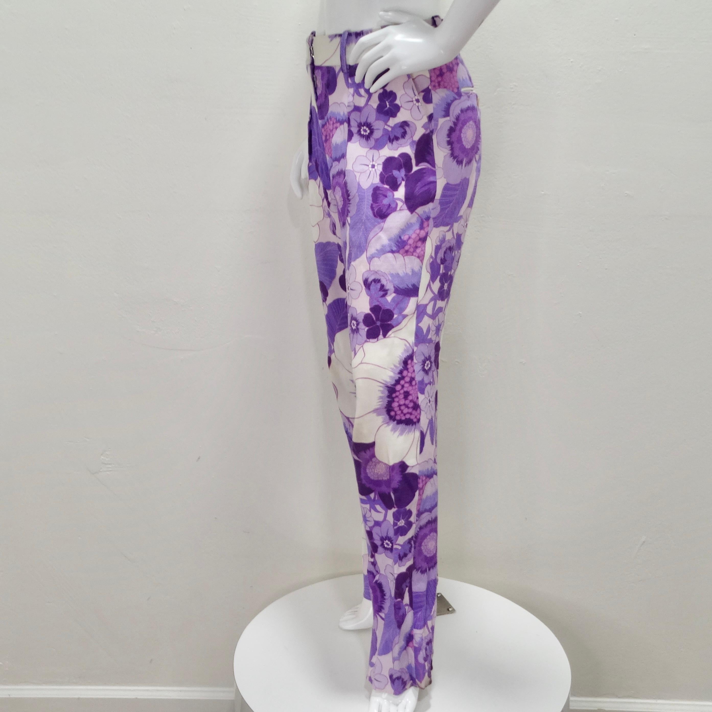 Tom Ford Spring 2021 Purple Floral Print Trousers For Sale 3