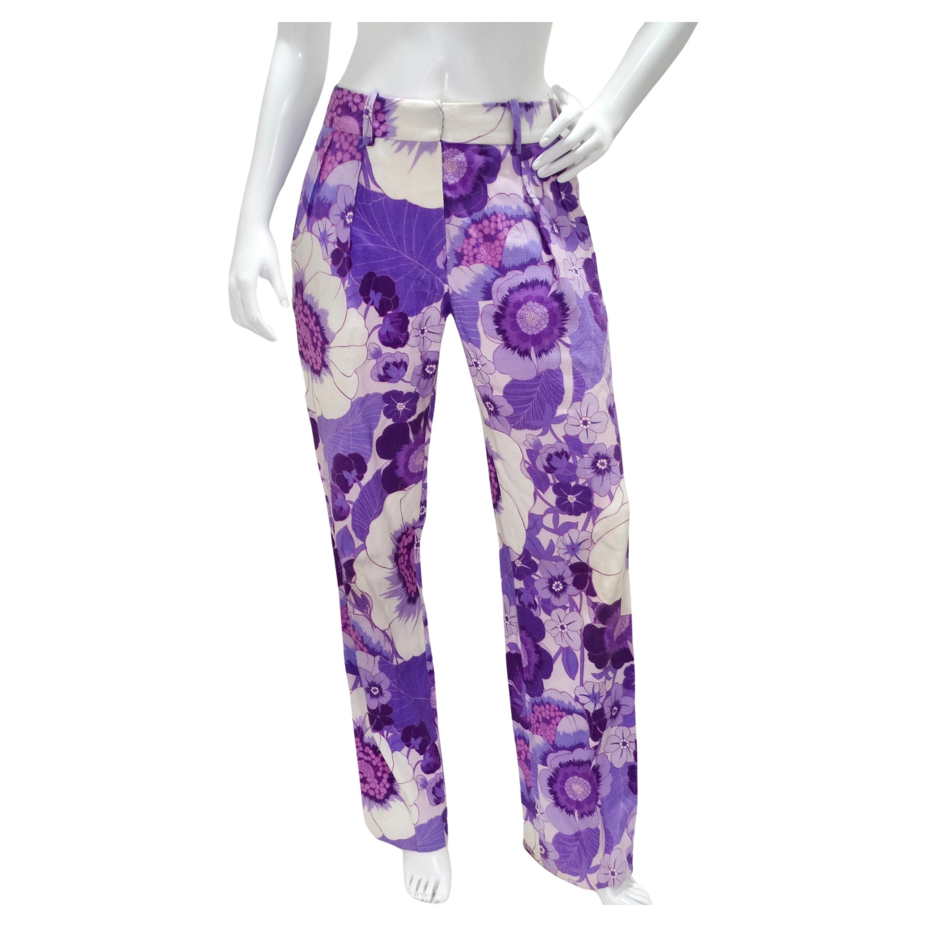 Tom Ford Spring 2021 Purple Floral Print Trousers For Sale