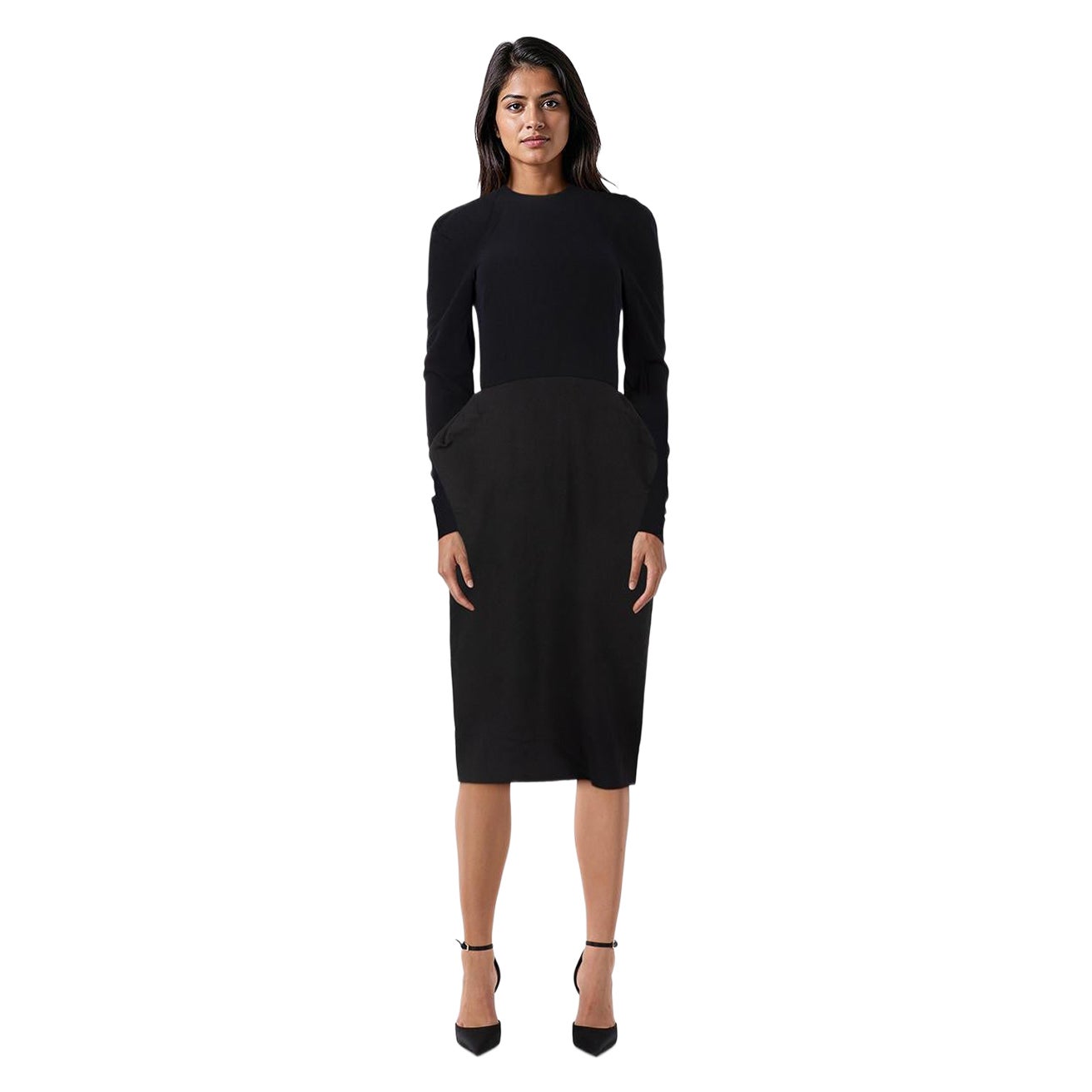 Tom Ford SS18 Black Long Sleeve Midi Dress Size XXS