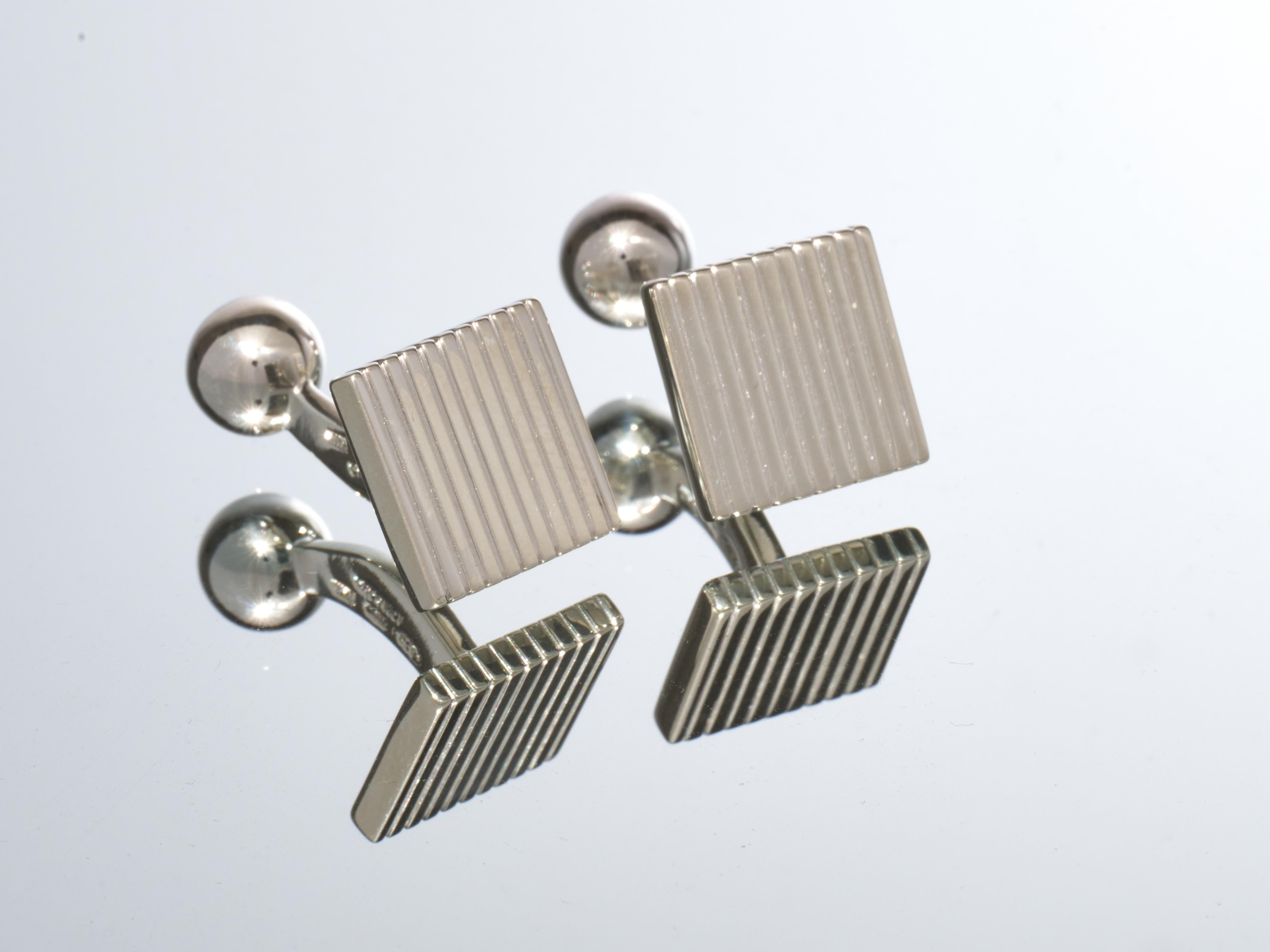 Tom Ford Sterling Silver Cufflinks Square Grooved Design With Pouch For Sale 5