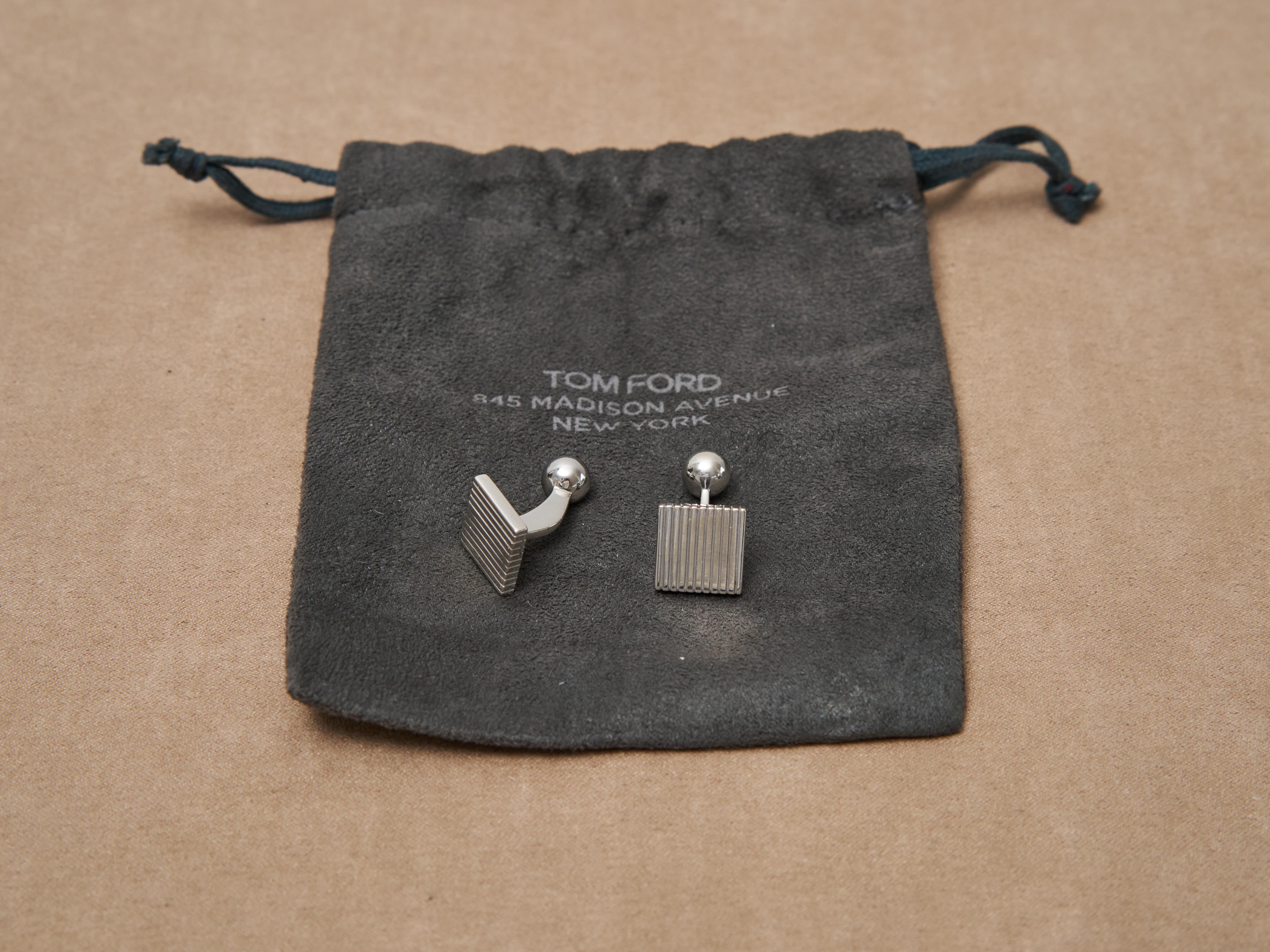 Tom Ford Sterling Silver Cufflinks Square Grooved Design With Pouch For Sale 7