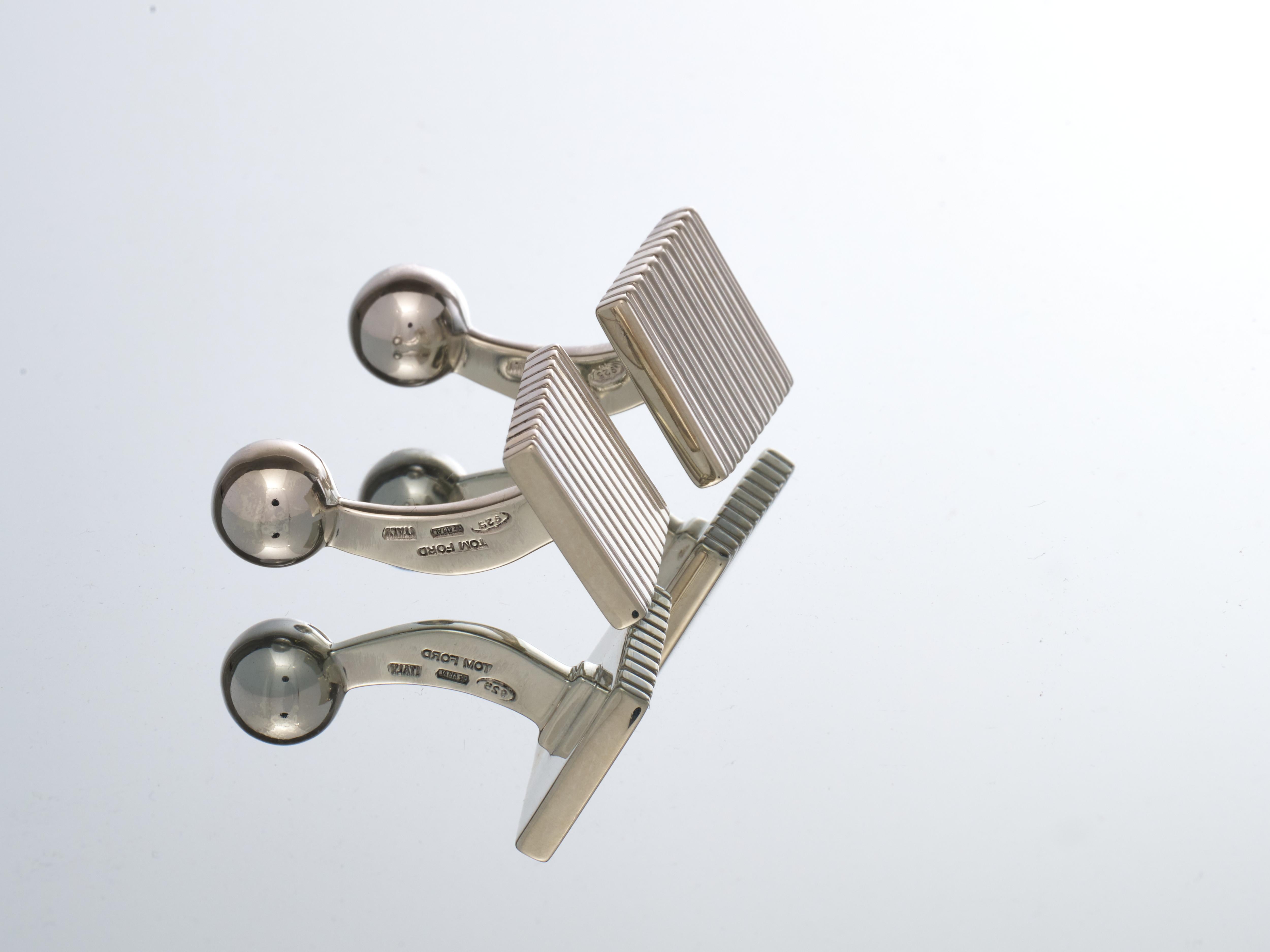 Tom Ford Sterling Silver Cufflinks Square Grooved Design With Pouch For Sale 4