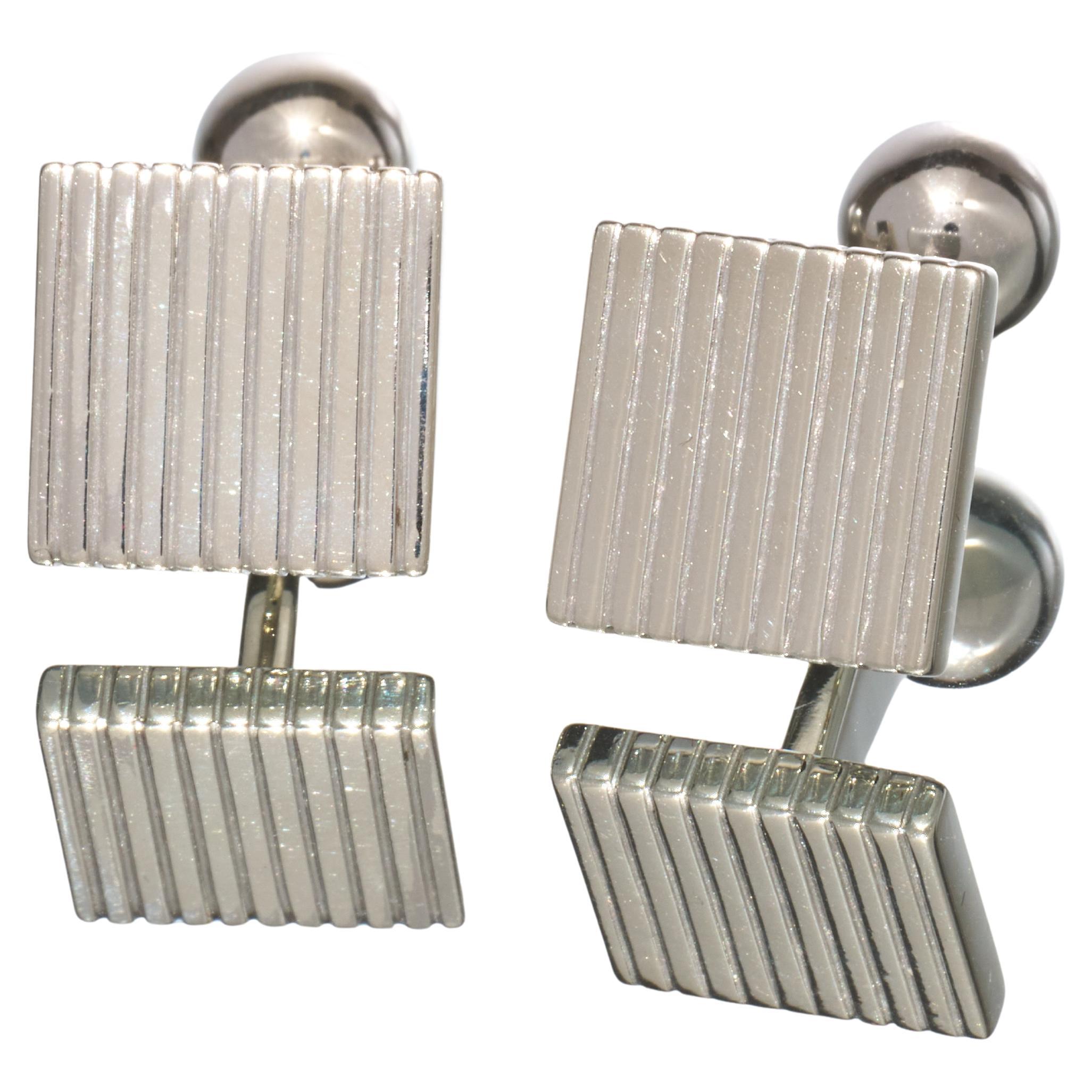 Tom Ford Sterling Silver Cufflinks Square Grooved Design With Pouch For Sale
