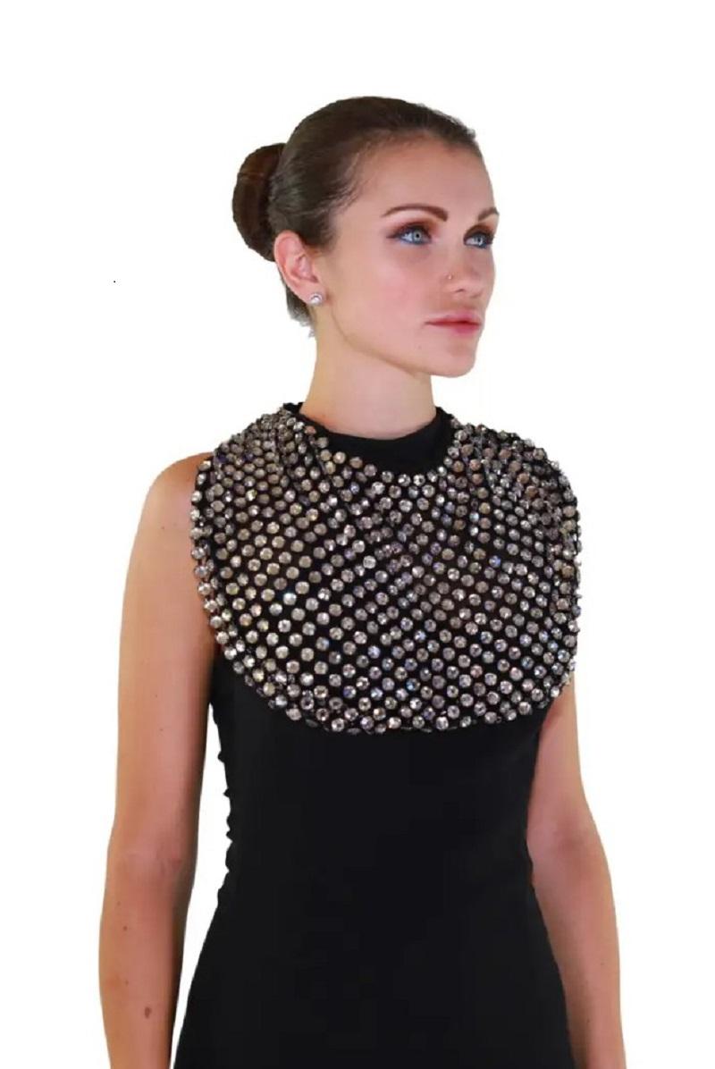 Tom Ford Glamorous Crystal Bib Necklace or Halter Top.  Size M.
Fully beaded prong-set Swarovski crystals on black mesh. 
Ties with velvet ribbon sashes, and lined with sheer silk. 
Front measures about 12