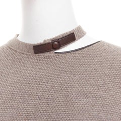 TOM FORD taupe fleece wool blend cut out leather collar sweater S