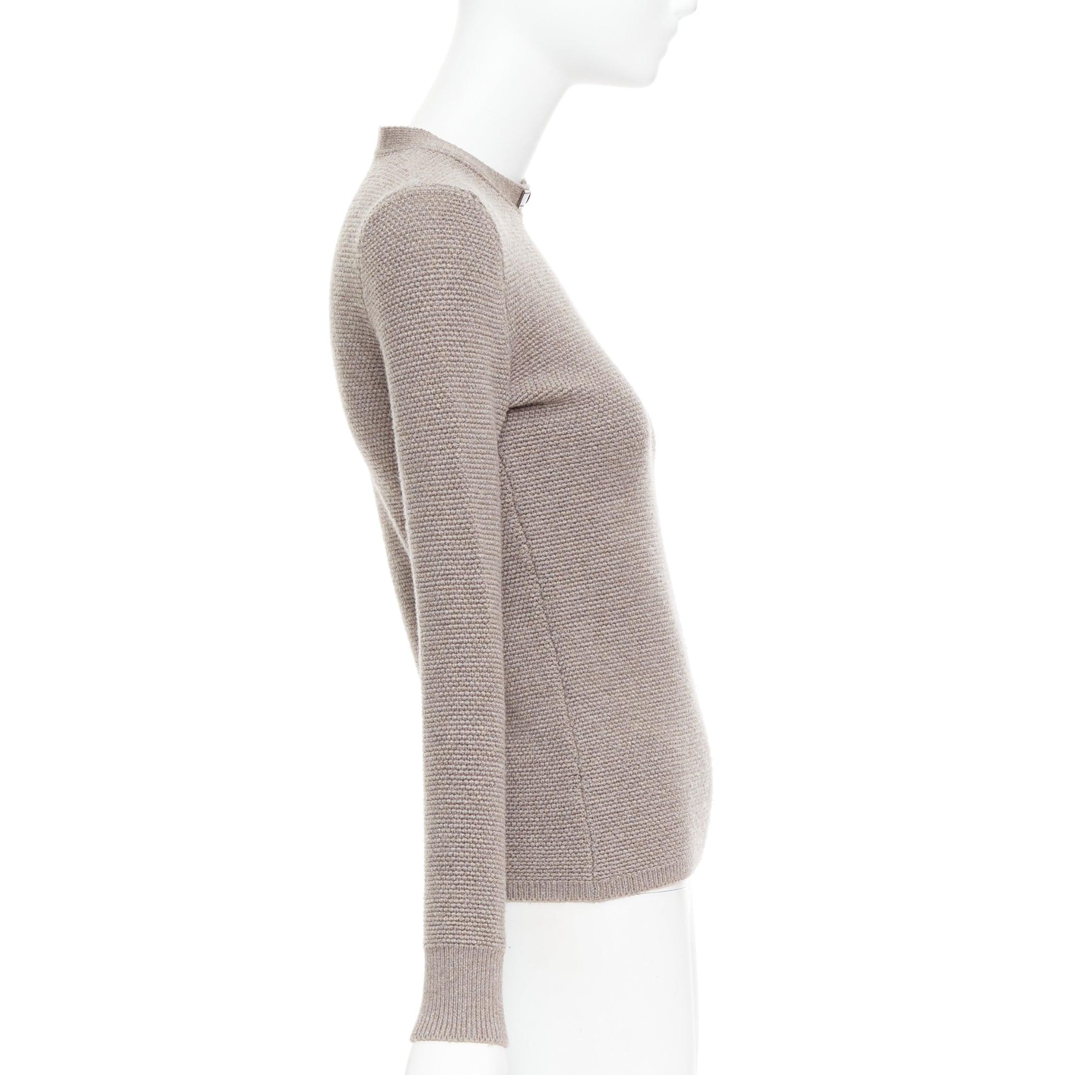 Women's TOM FORD taupe fleece wool blend cut out leather collar sweater S For Sale