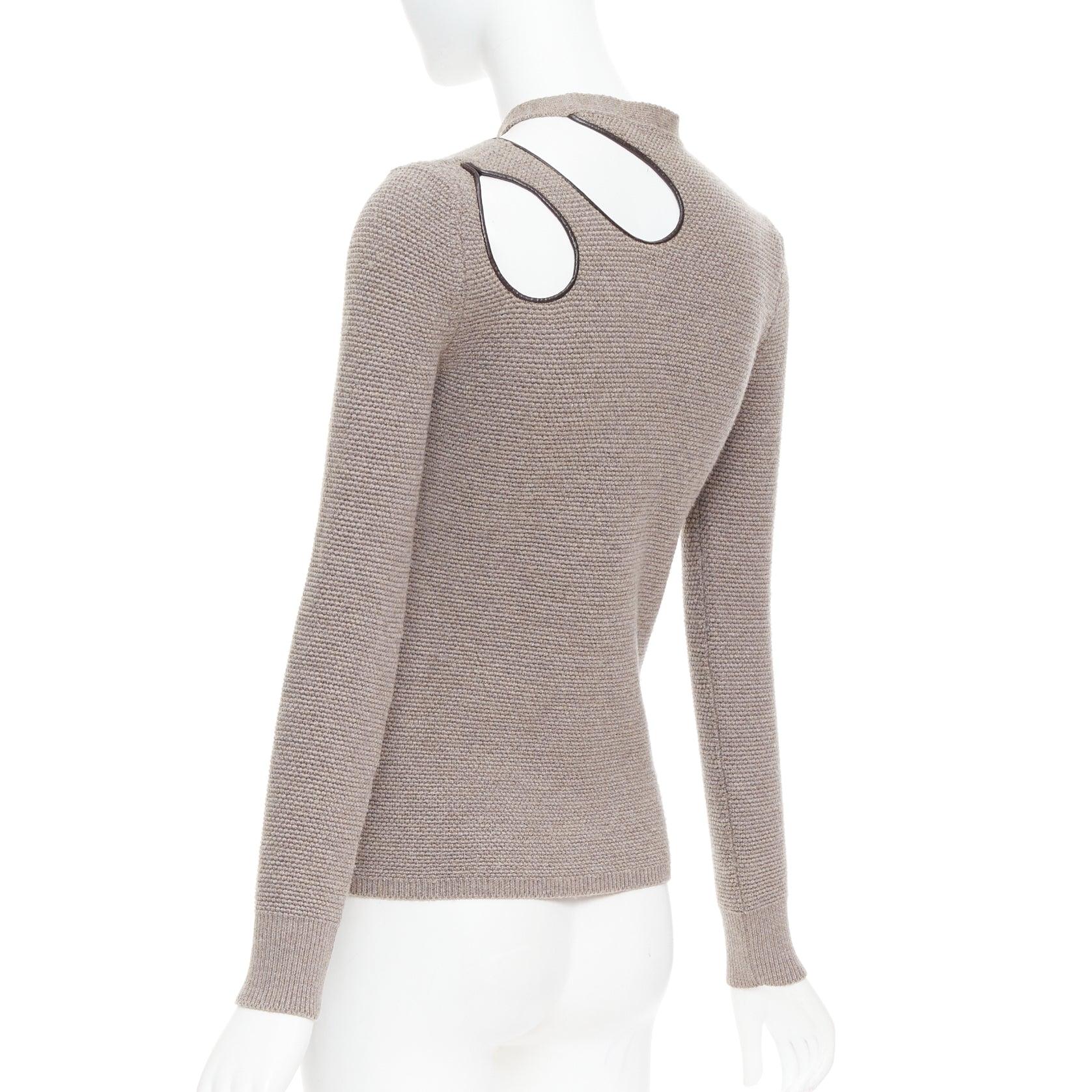 TOM FORD taupe fleece wool blend cut out leather collar sweater S For Sale 1