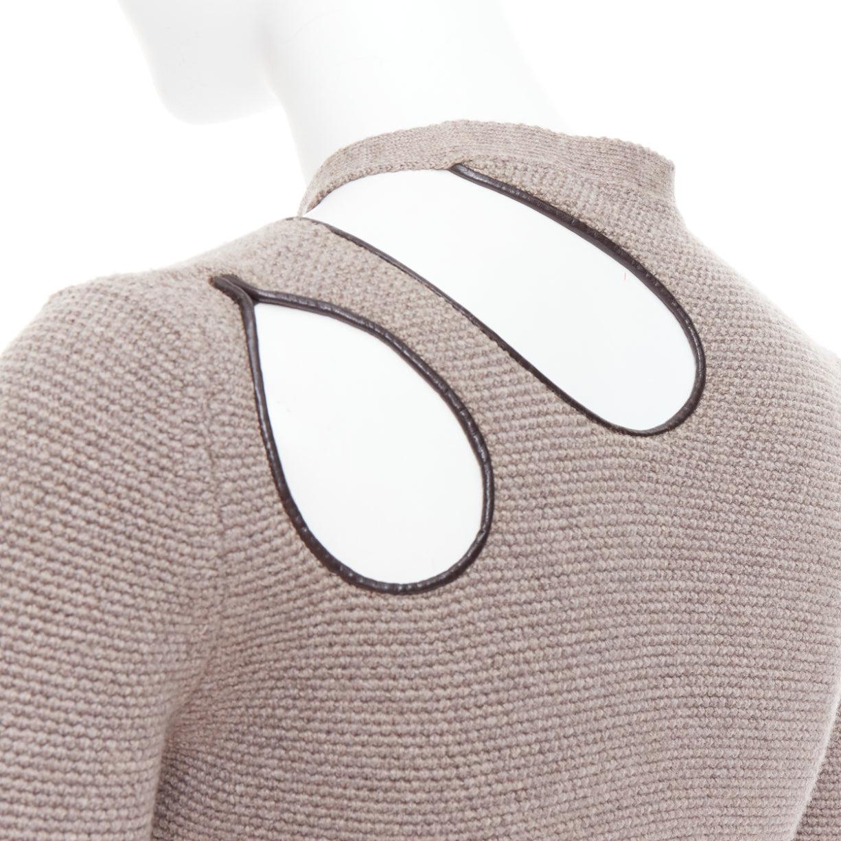TOM FORD taupe fleece wool blend cut out leather collar sweater S For Sale 2
