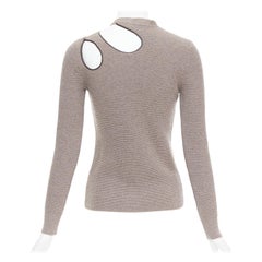 TOM FORD taupe fleece wool blend cut out leather collar sweater S