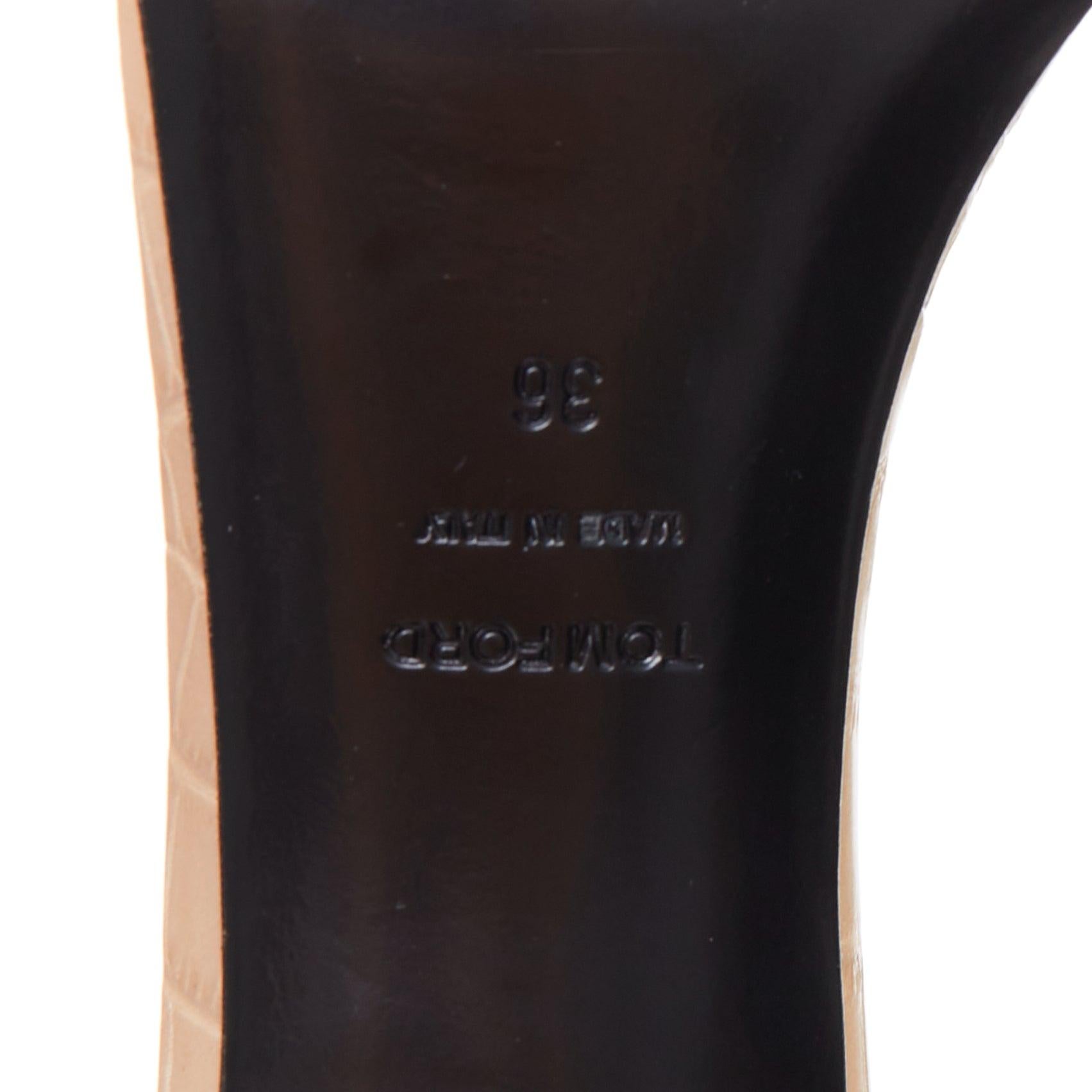 TOM FORD taupe rcoc gepr?gtes Kalbsleder gold TF Logo Kitten Heel Sandale EU36 im Angebot 5