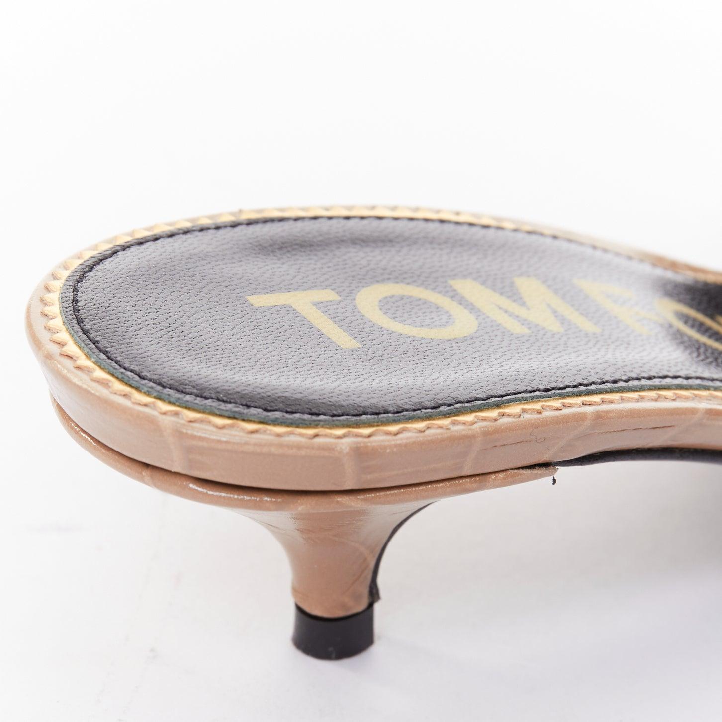 TOM FORD taupe rcoc gepr?gtes Kalbsleder gold TF Logo Kitten Heel Sandale EU36 im Angebot 3