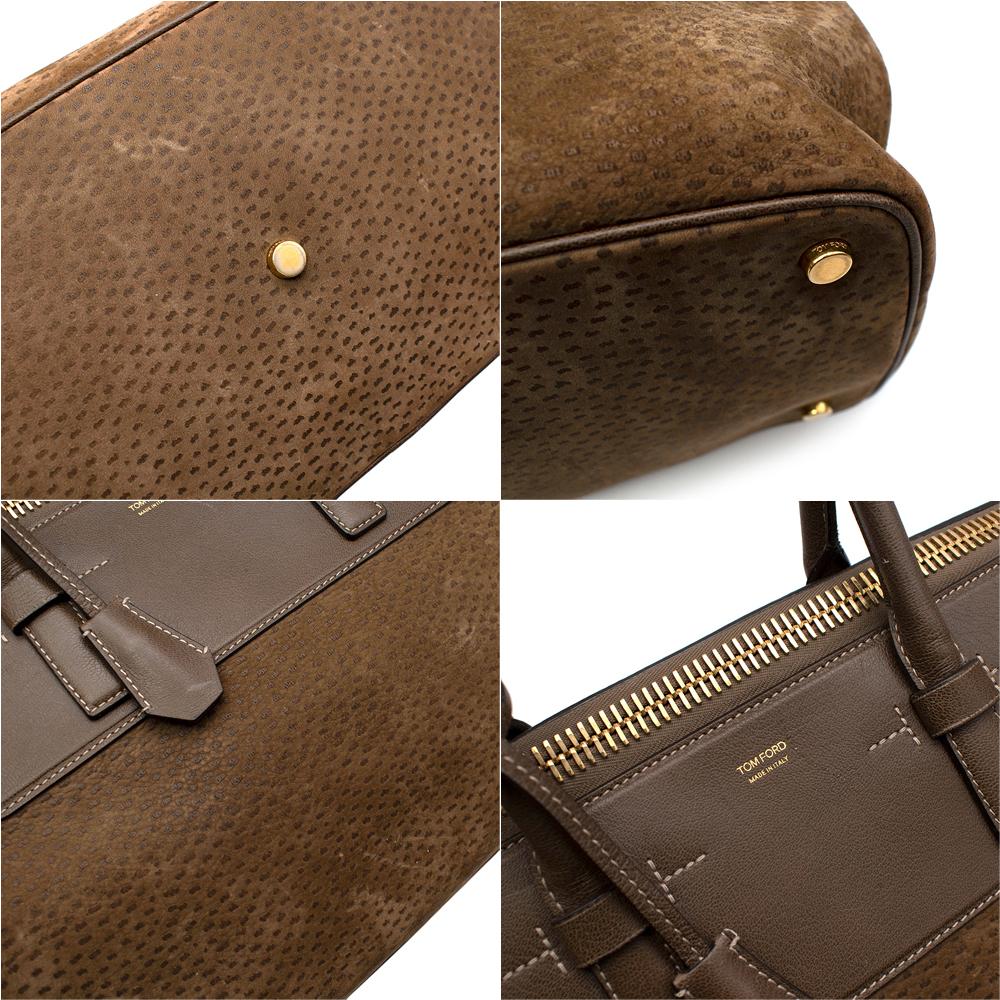 Tom Ford Textured Suede & Leather Brown Tote Bag  1