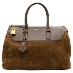 Tom Ford Textured Suede & Leather Brown Tote Bag 