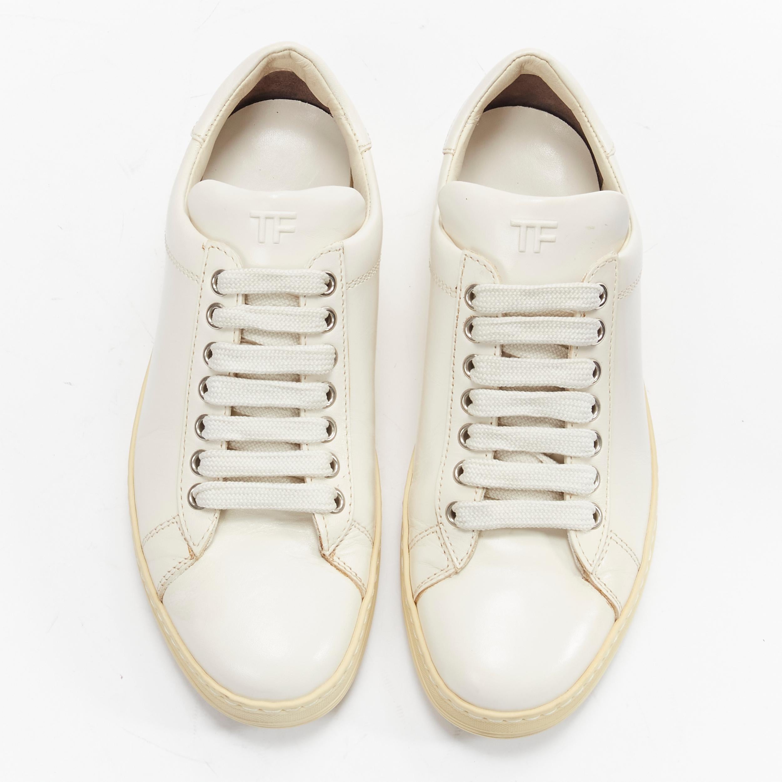TOM FORD TF logo cream stiff leather minimal classic lace up sneakers EU36 For Sale 6