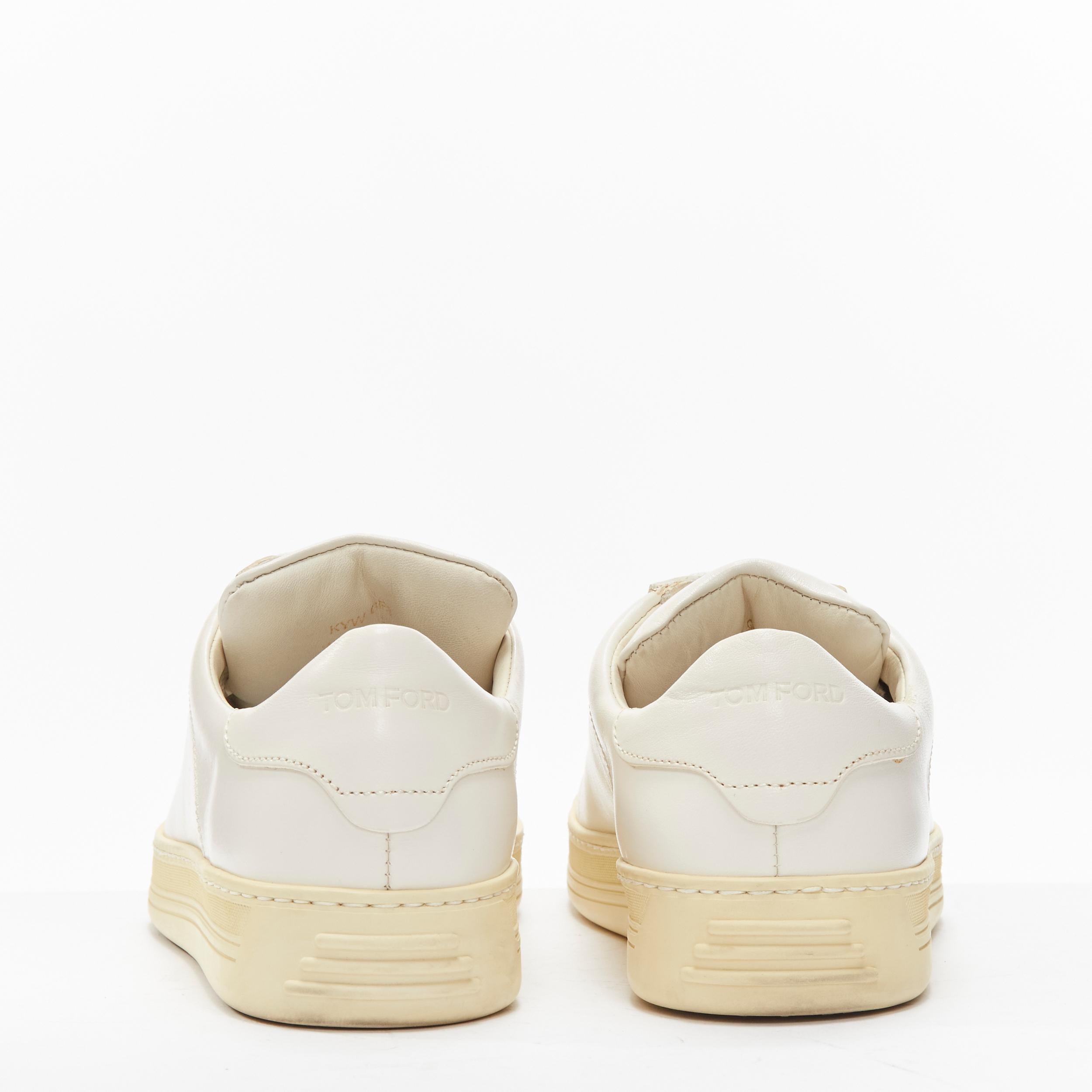 TOM FORD TF logo cream stiff leather minimal classic lace up sneakers EU36 In Good Condition For Sale In Hong Kong, NT