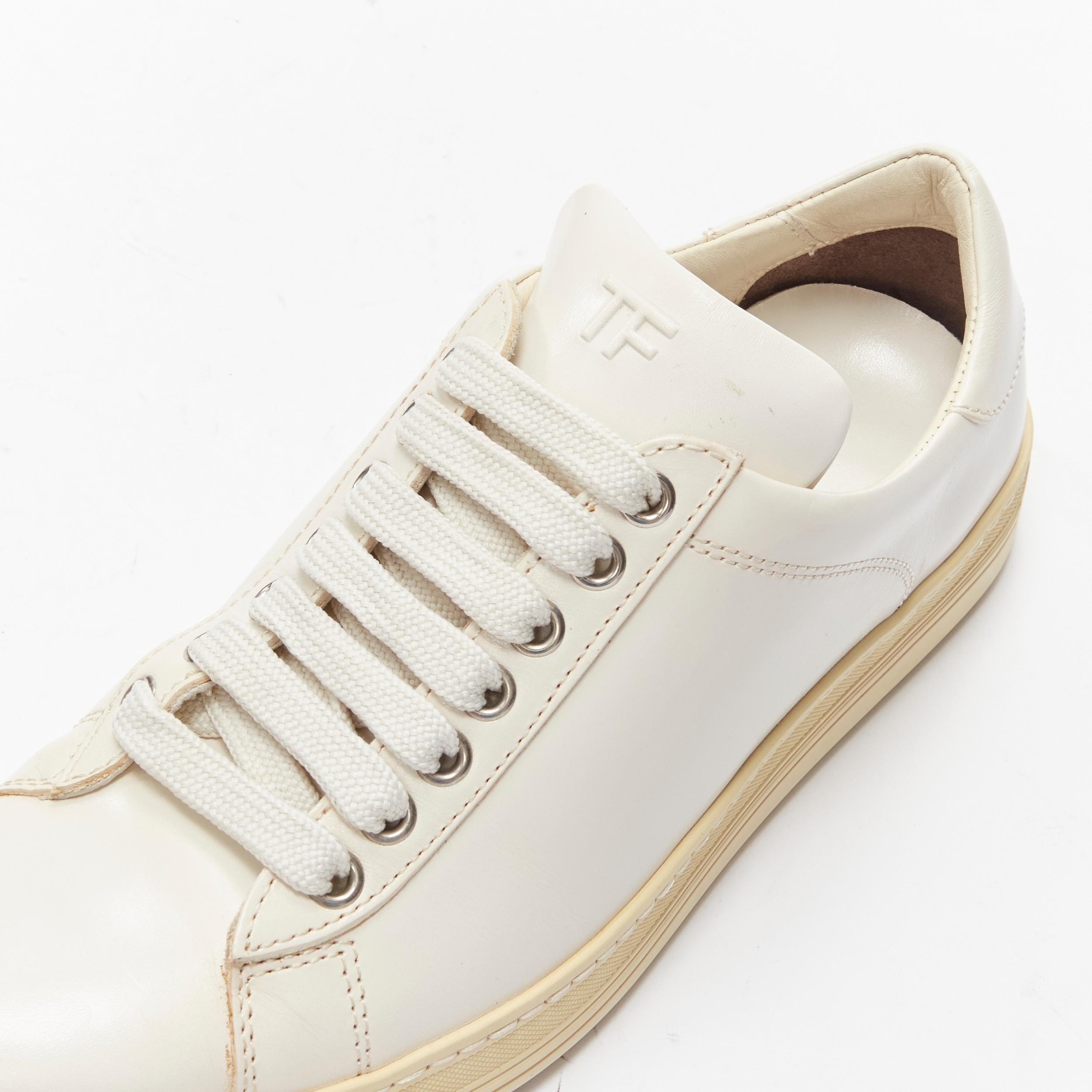 Women's TOM FORD TF logo cream stiff leather minimal classic lace up sneakers EU36 For Sale