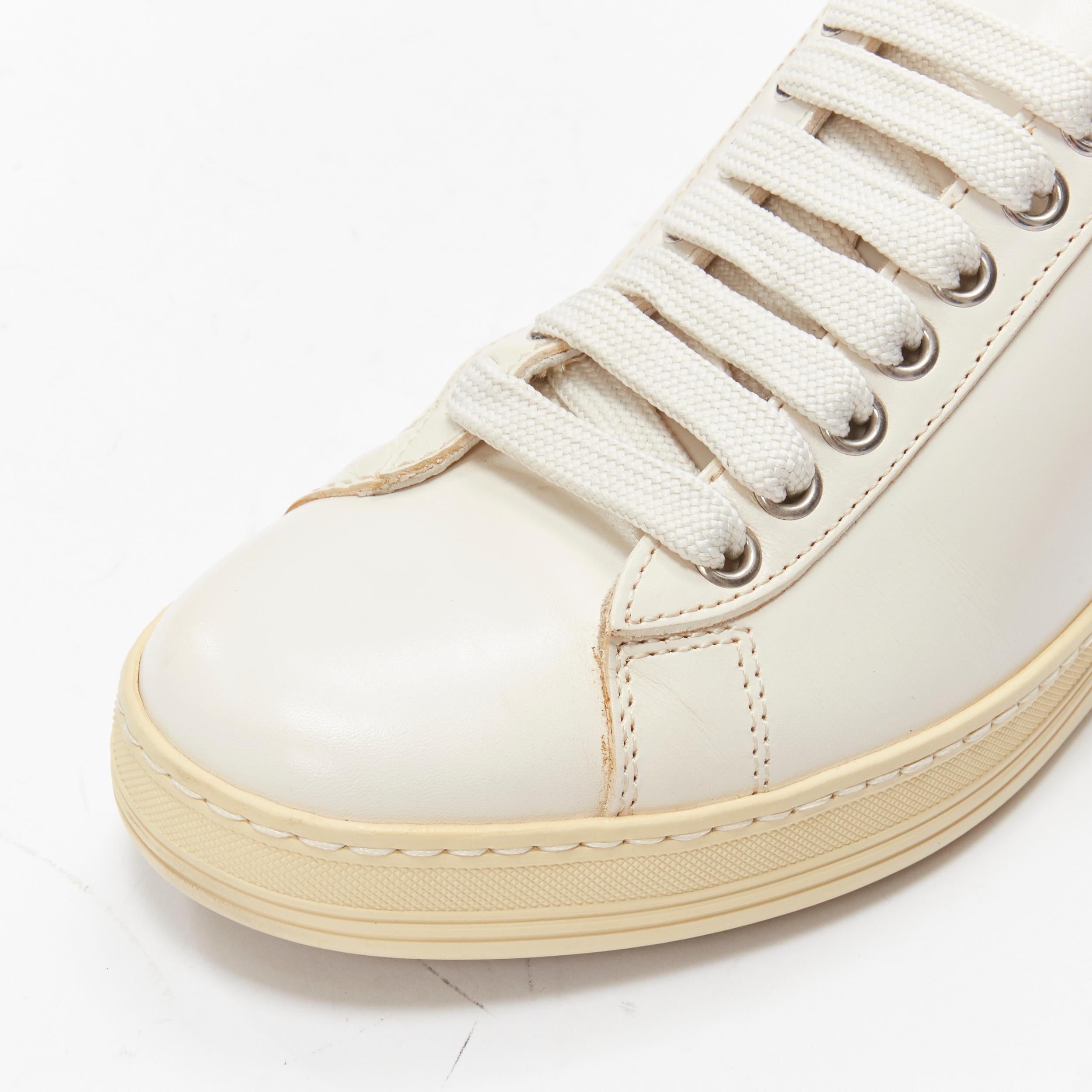 TOM FORD TF logo cream stiff leather minimal classic lace up sneakers EU36 For Sale 1