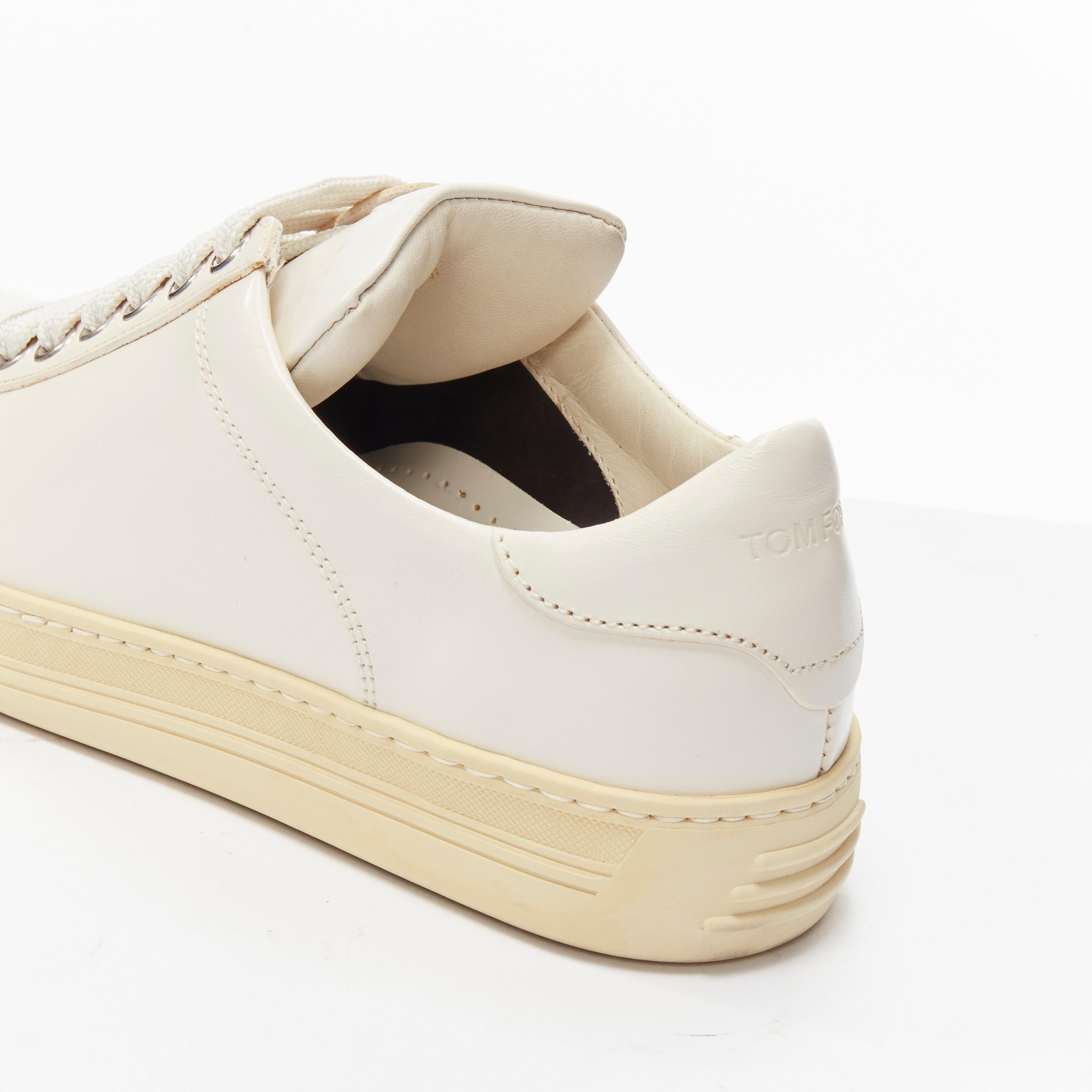 TOM FORD TF logo cream stiff leather minimal classic lace up sneakers EU36 For Sale 2