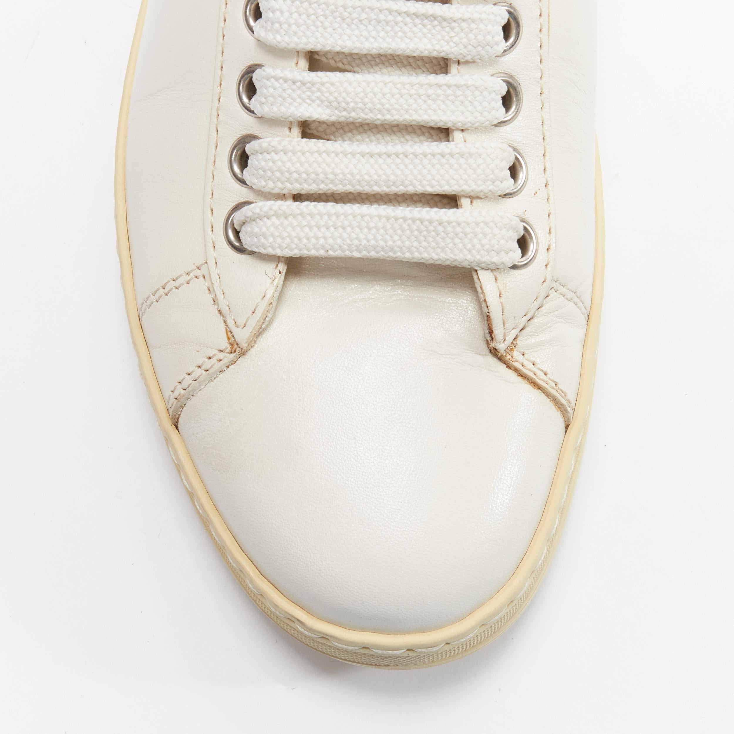 TOM FORD TF logo cream stiff leather minimal classic lace up sneakers EU36 For Sale 3
