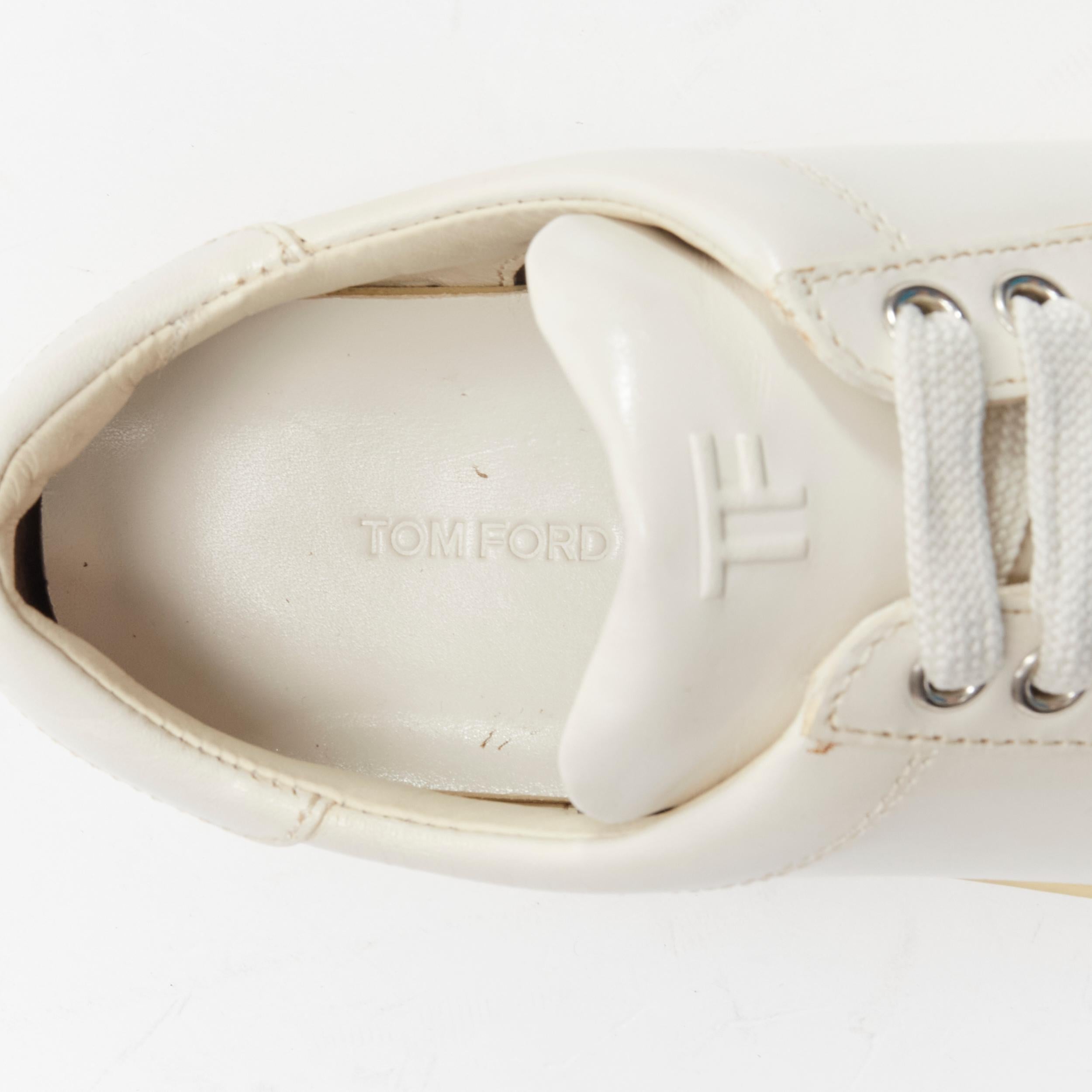 TOM FORD TF logo cream stiff leather minimal classic lace up sneakers EU36 For Sale 4