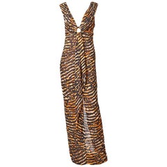 Tom Ford Tiger Pattern Silk Chiffon Maxi Dress