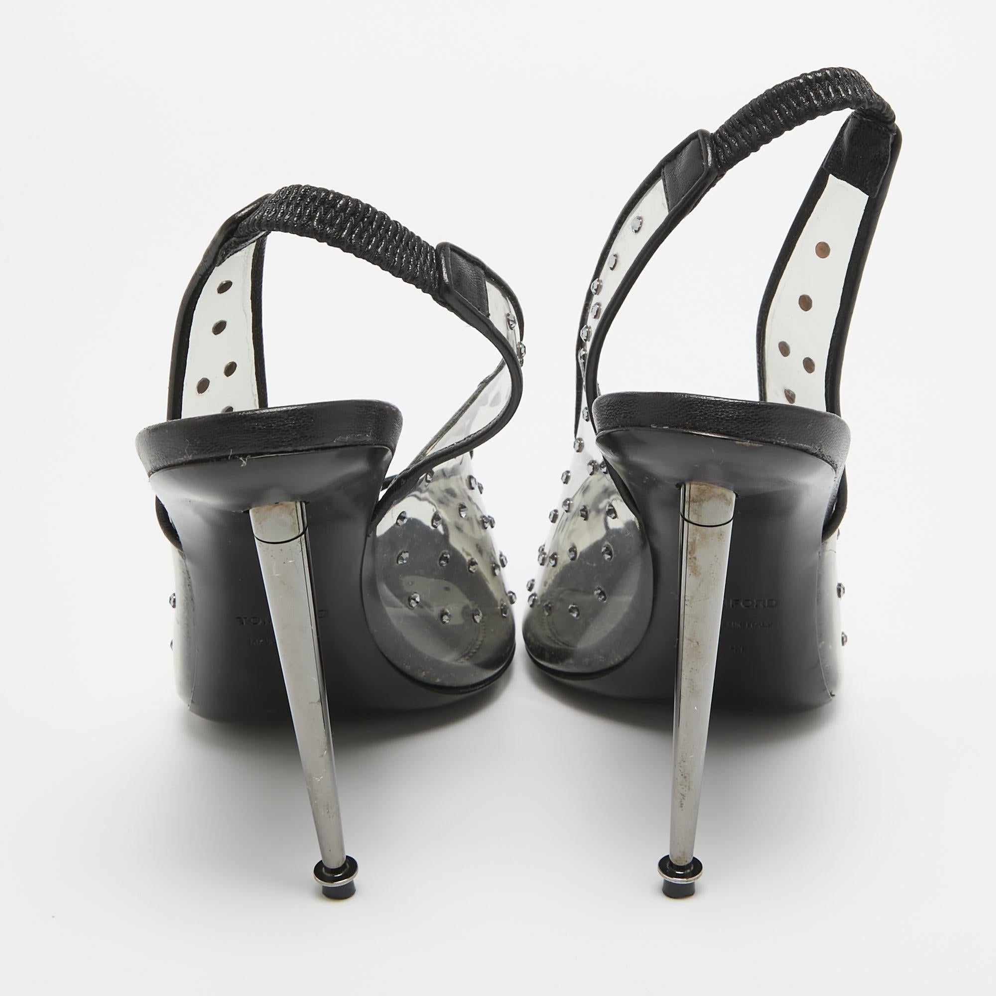 Tom Ford Transparent/Black PVC Polka Dot Print Slingback Pumps Size 41 1