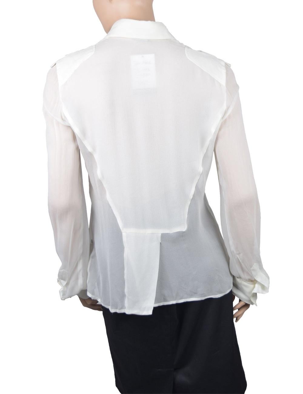 Tom Ford IT 44 White Sheer Sleeve Silk Button Up Blouse In Good Condition For Sale In Amman, JO