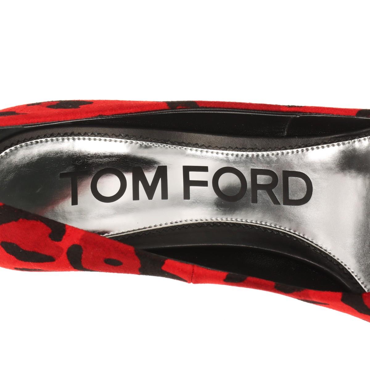 Tom Ford Velour Leather Leopard Pump Red x Black For Sale 6