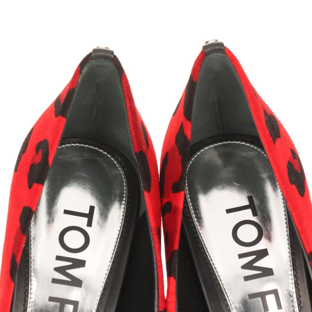 Tom Ford Velour Leather Leopard Pump Red x Black For Sale 7