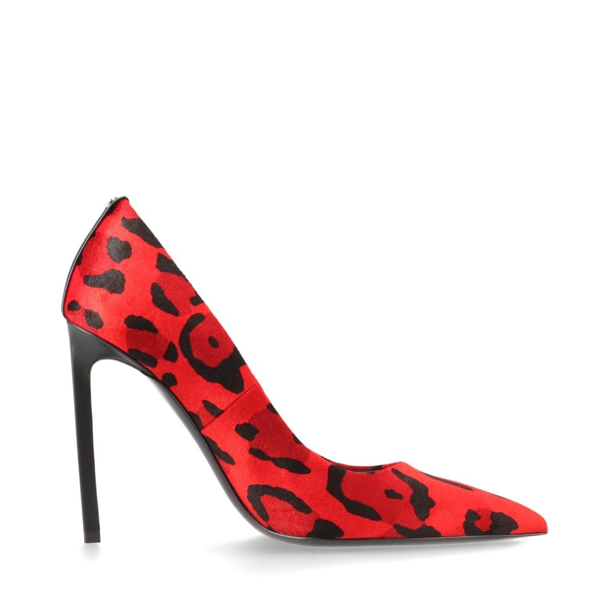 Tom Ford Velour Leather Leopard Pump Red x Black In Good Condition For Sale In Humacao, PR