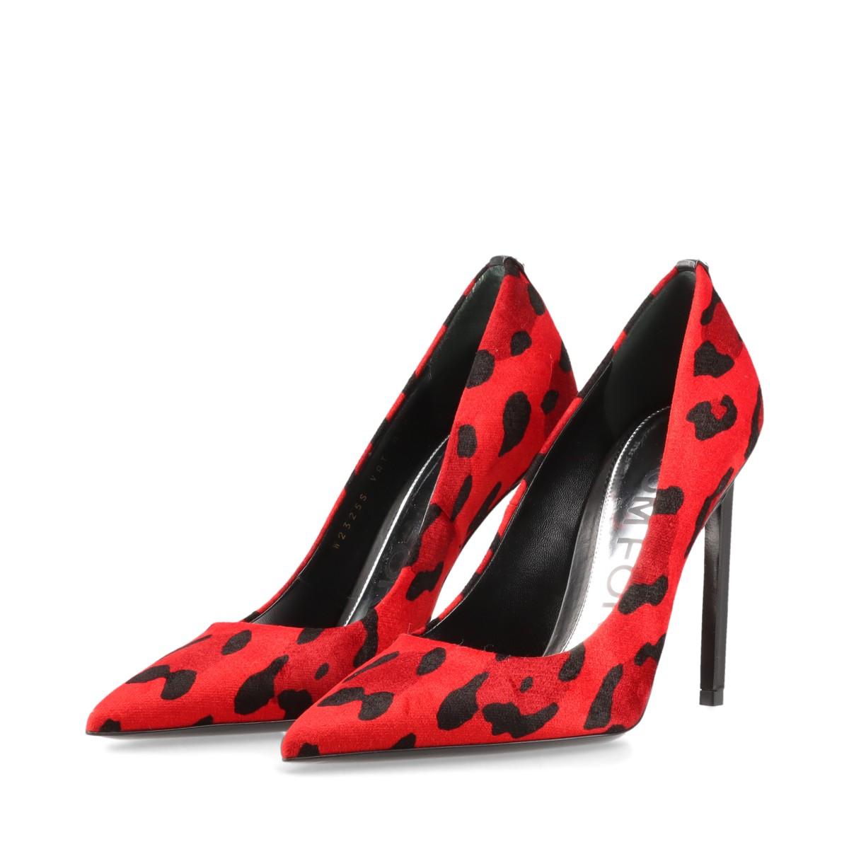 Tom Ford Velour Leather Leopard Pump Red x Black For Sale 2