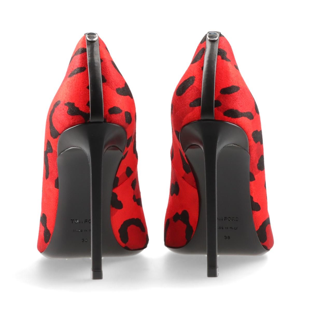 Tom Ford Velour Leather Leopard Pump Red x Black For Sale 3