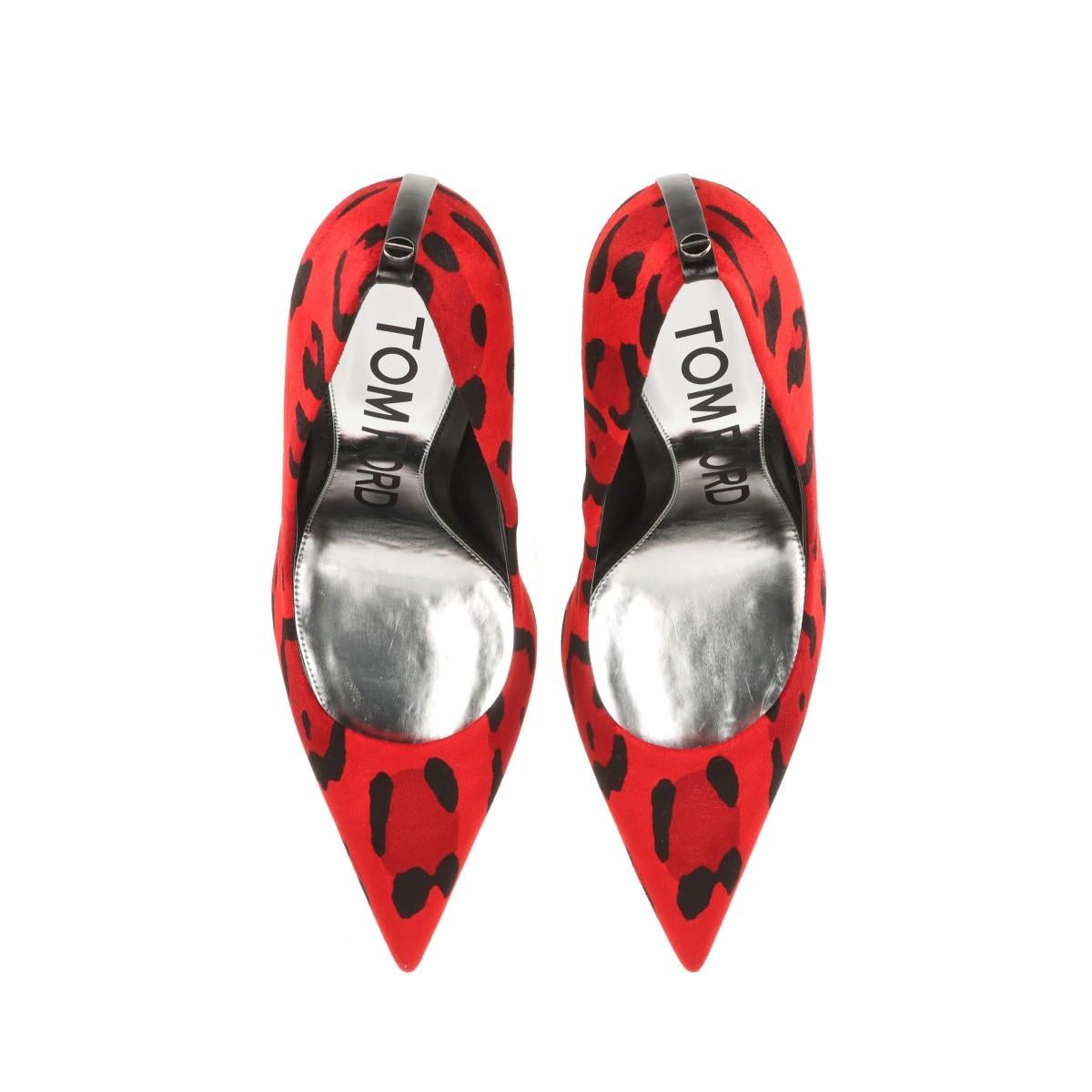 Tom Ford Velour Leather Leopard Pump Red x Black For Sale 4