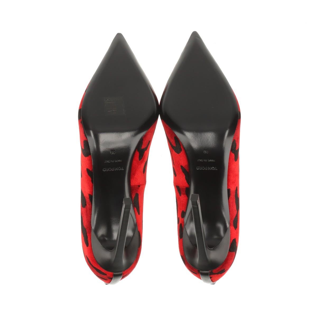 Tom Ford Velour Leather Leopard Pump Red x Black For Sale 5