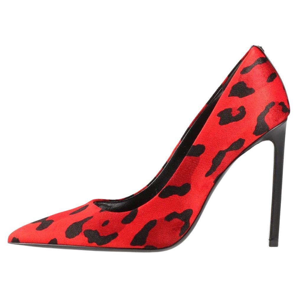 Tom Ford Velour Leather Leopard Pump Red x Black For Sale