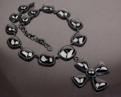 TOM FORD VINTAGE PATE DE VERRE NECKLACE with CROSS and BLACK STONES