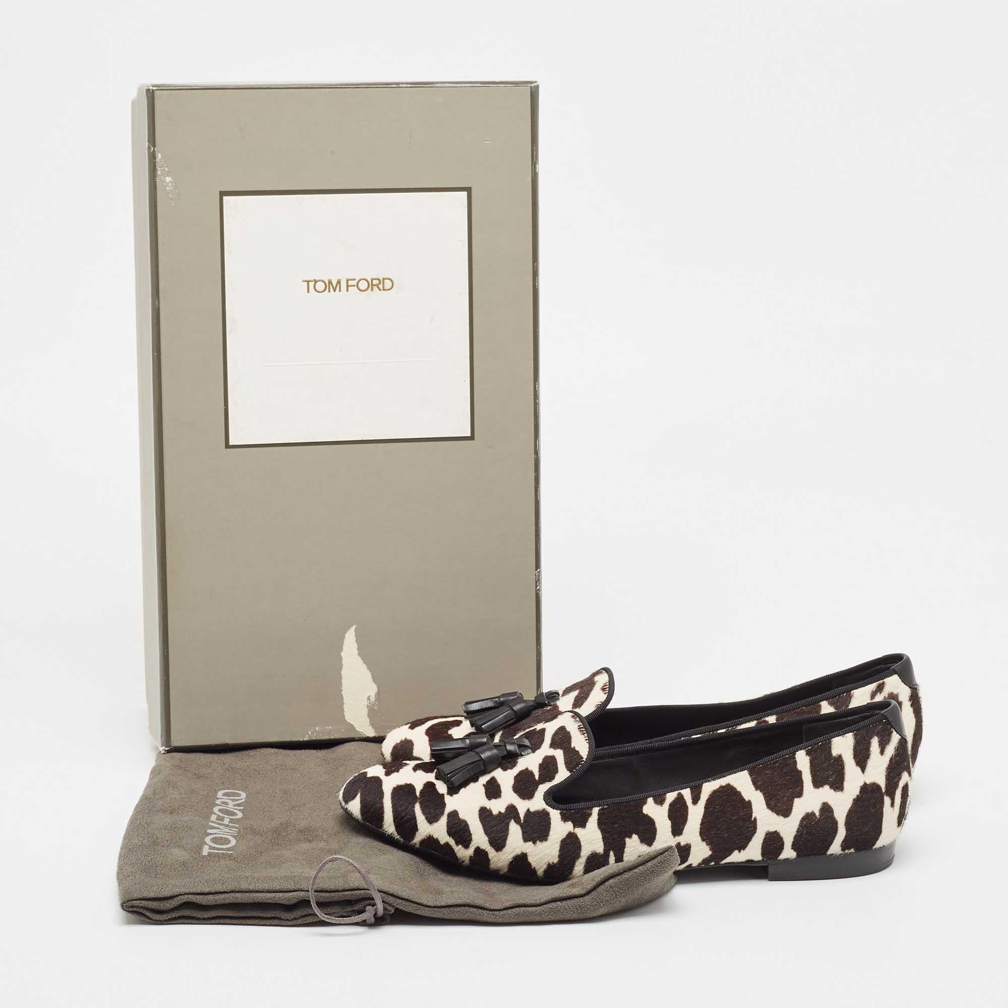 Tom Ford White/Brown Pony Hair Tassel Detail Smoking Slippers Size 38 2
