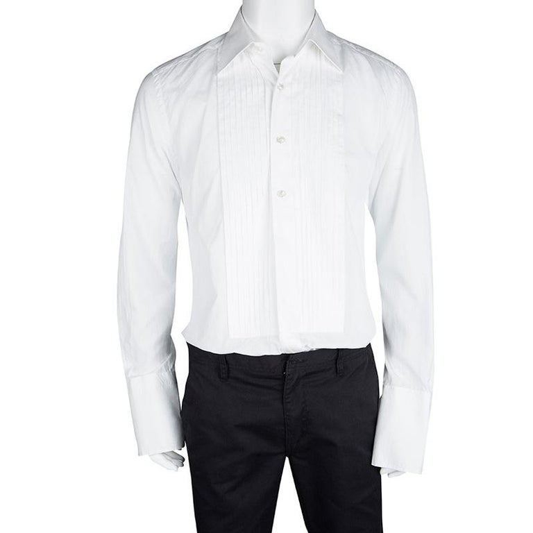 Tom Ford White Cotton Pintuck Detail Long Sleeve Button Front Tuxedo ...
