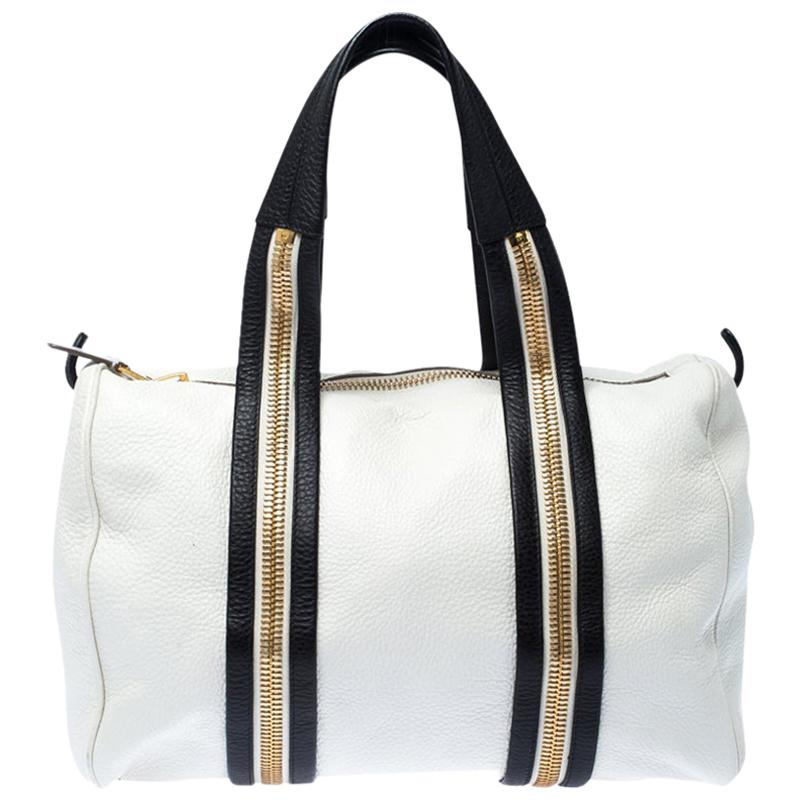 Tom Ford White/Dark Brown Leather Boston Bag