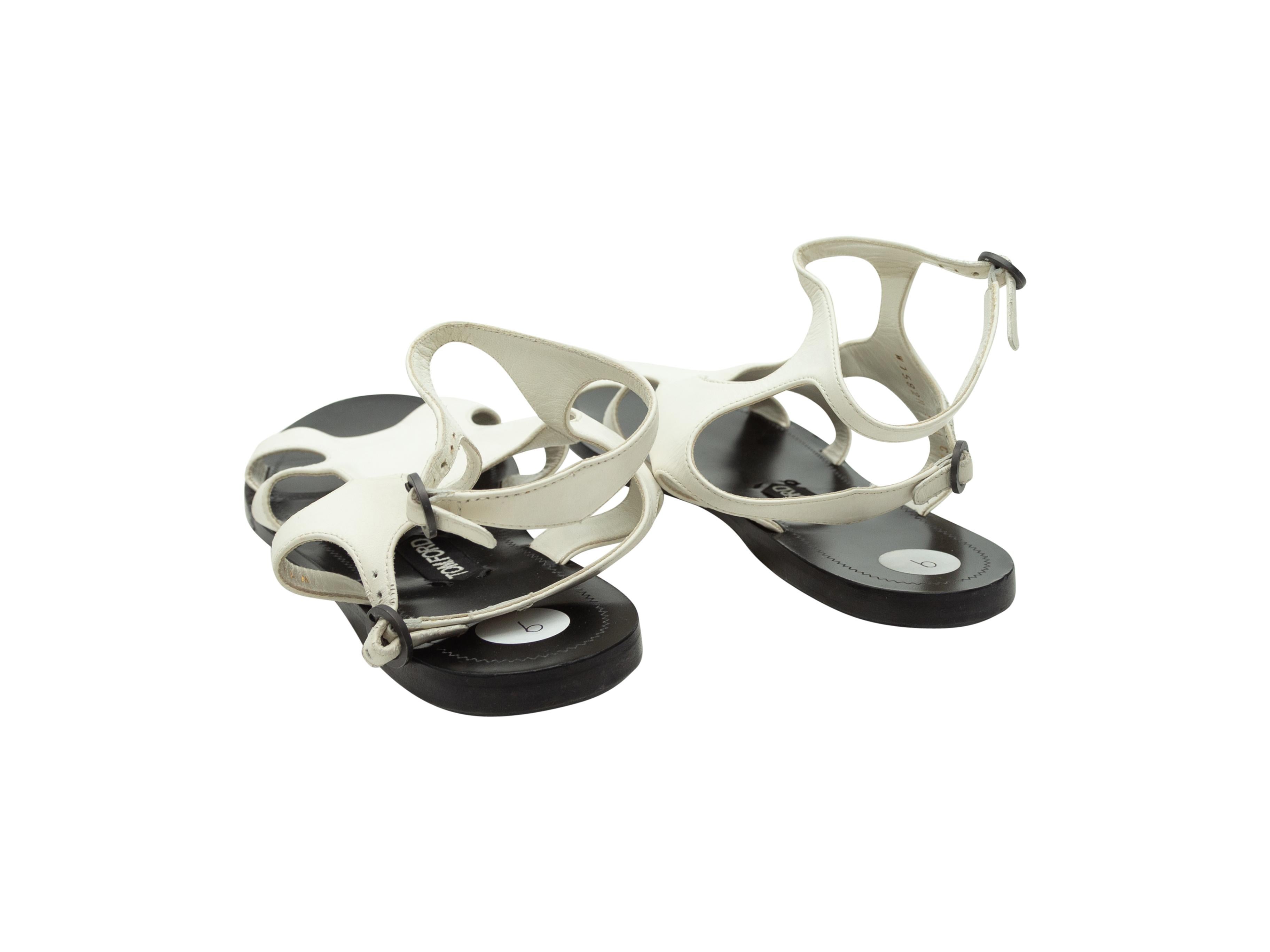 Gray Tom Ford White Leather Cutout Sandals