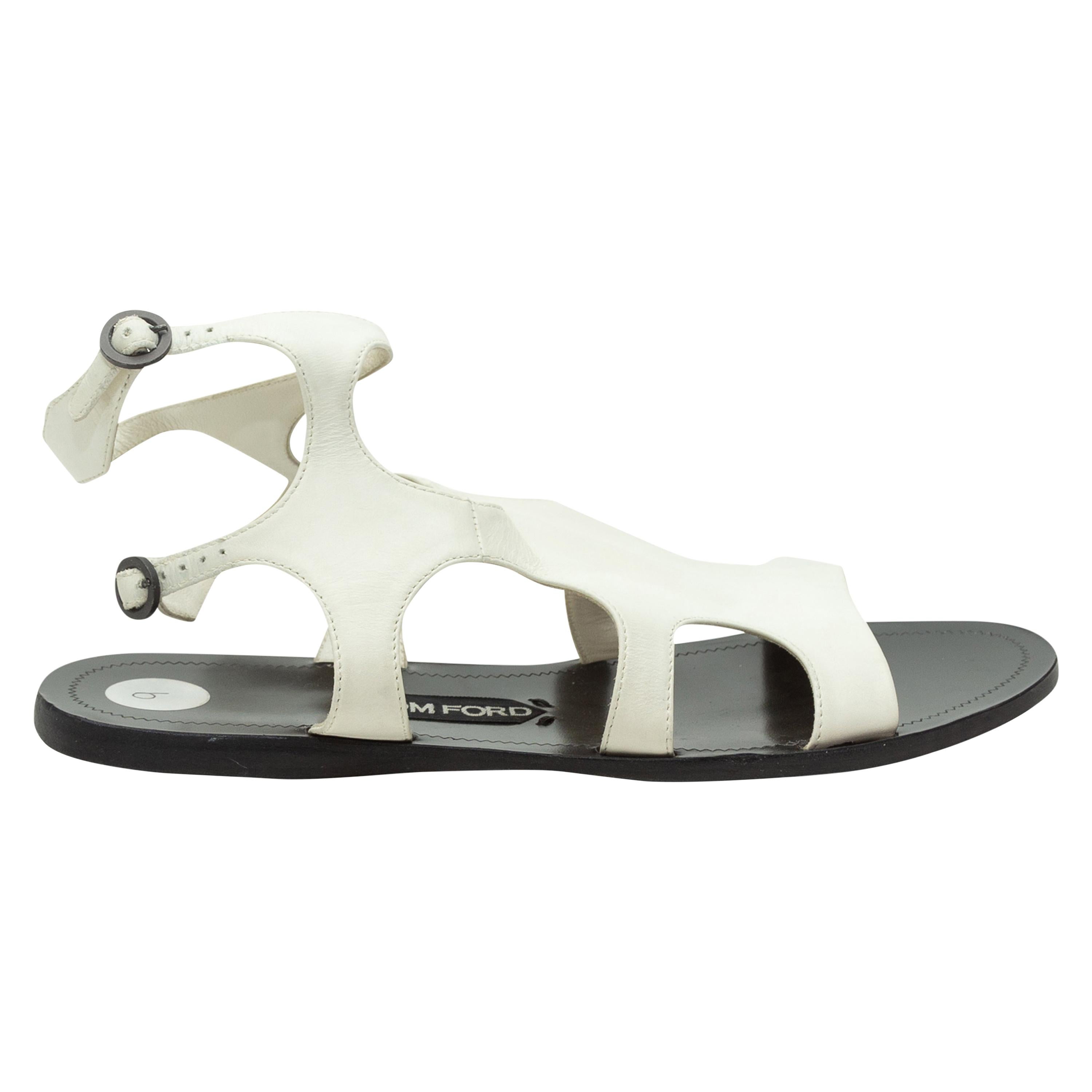Tom Ford White Leather Cutout Sandals